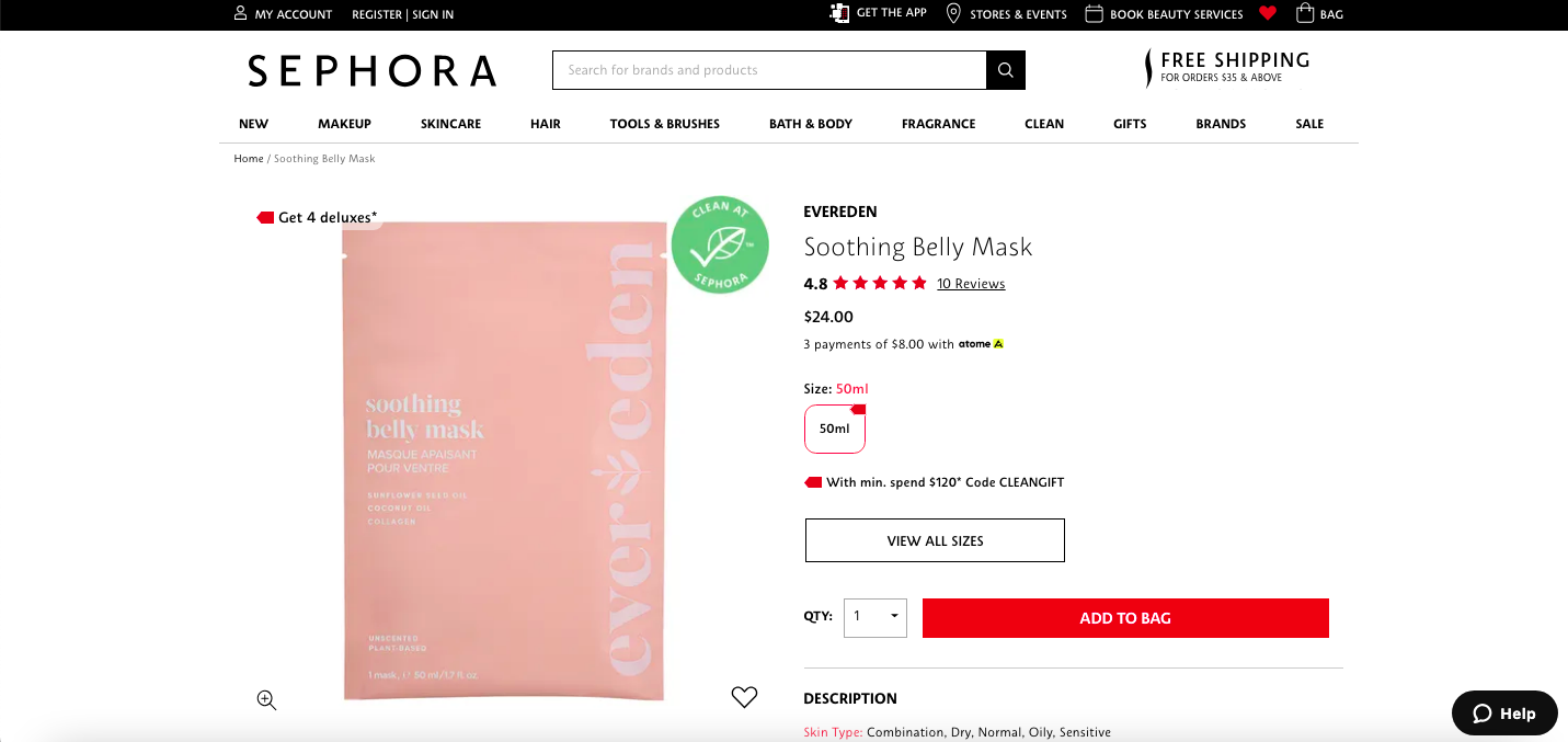 Evereden Soothing Belly Mask