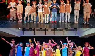 kids posing on stage