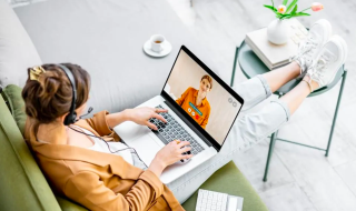 woman on a video call at home