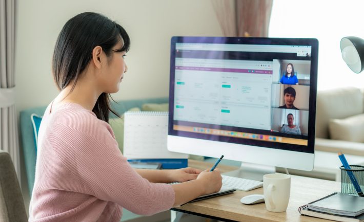 young asian lady working from home