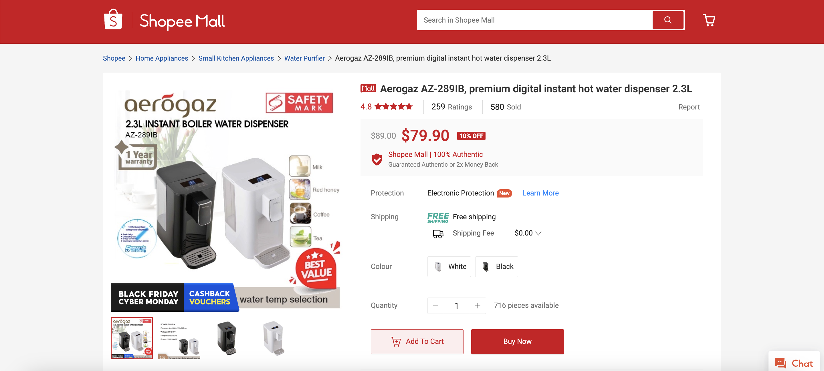 Aerogaz AZ-289IB, premium digital instant hot water dispenser 2.3L