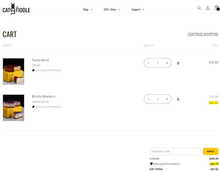 11.11 Deal Cat & the Fiddle offering 11.11 for the second whole