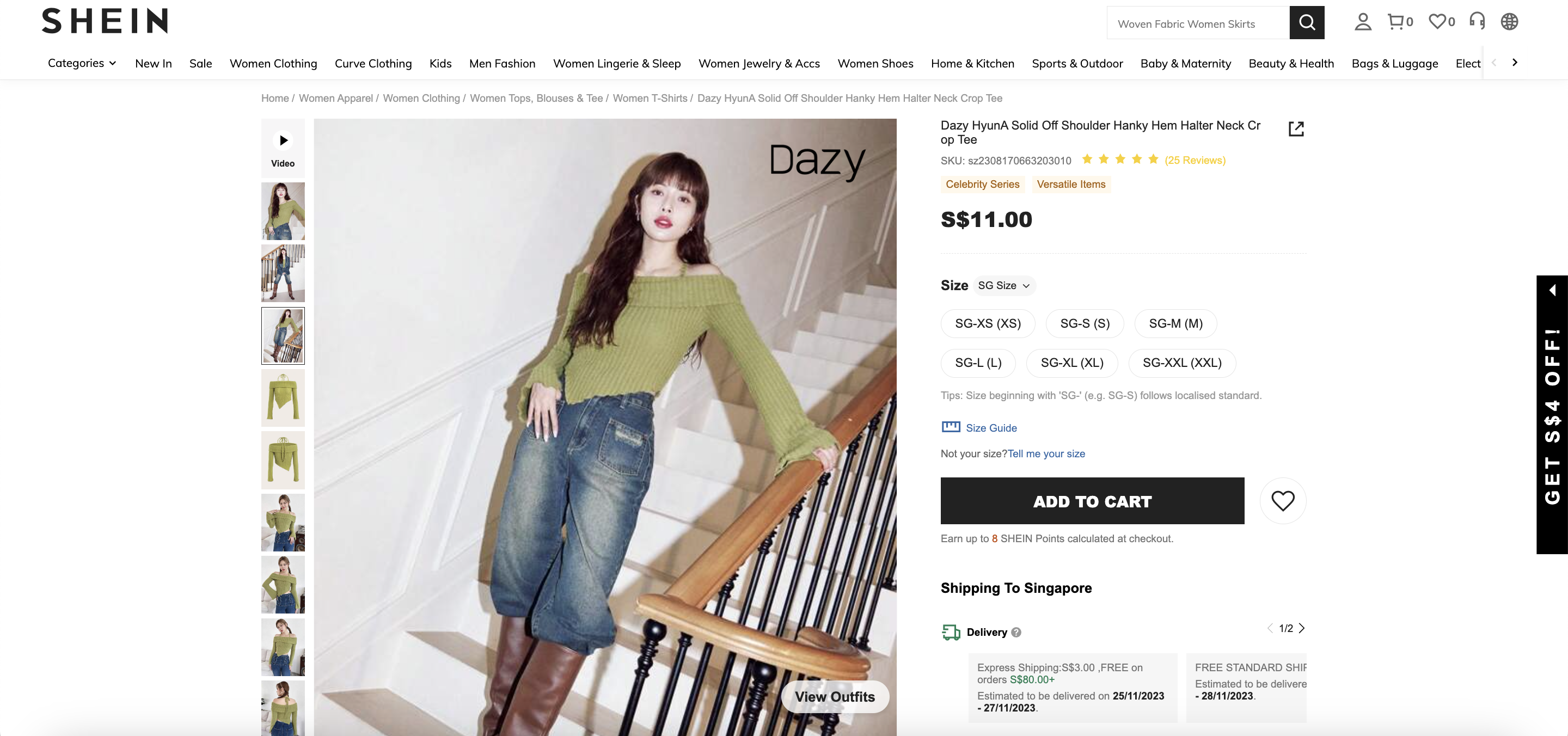 Dazy HyunA Solid Off Shoulder Hanky Hem Halter Neck Crop Tee
