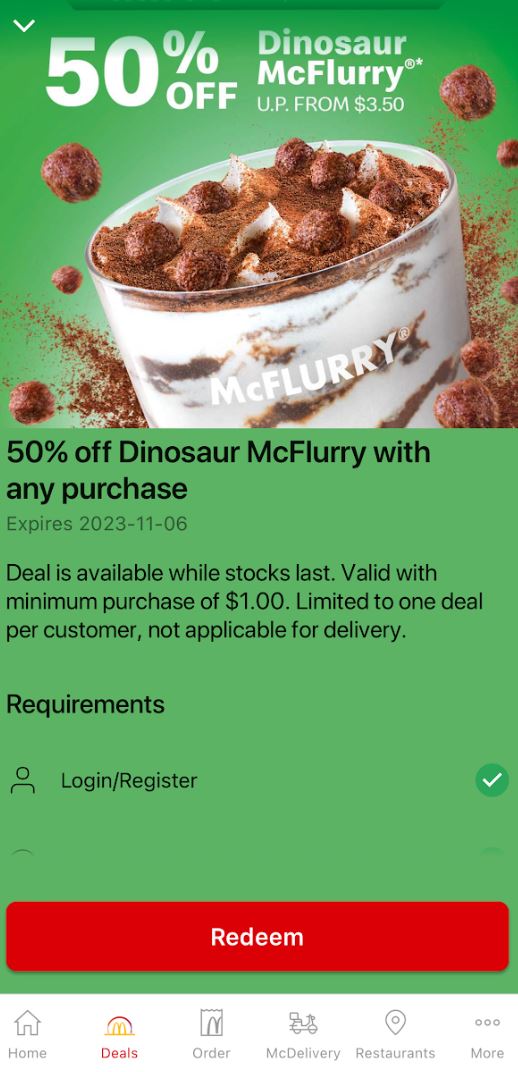 Lobang: 50% off Dinosaur McFlurry at McDonald's with any purchase (U.P. $3.50) - 4