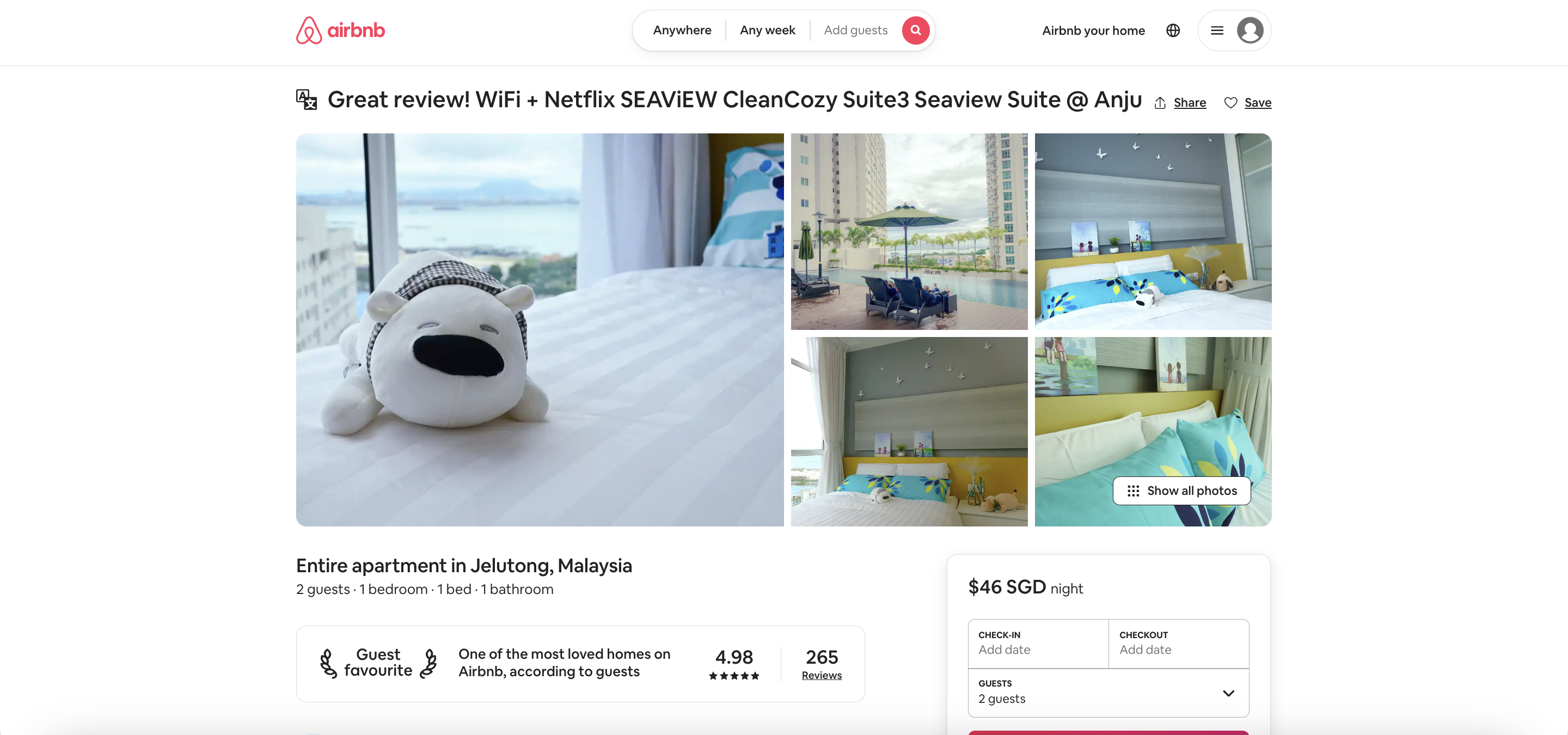 WiFi + Netflix SEAViEW CleanCozy Suite3 Seaview Suite