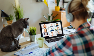 a lady having a video call while working from home