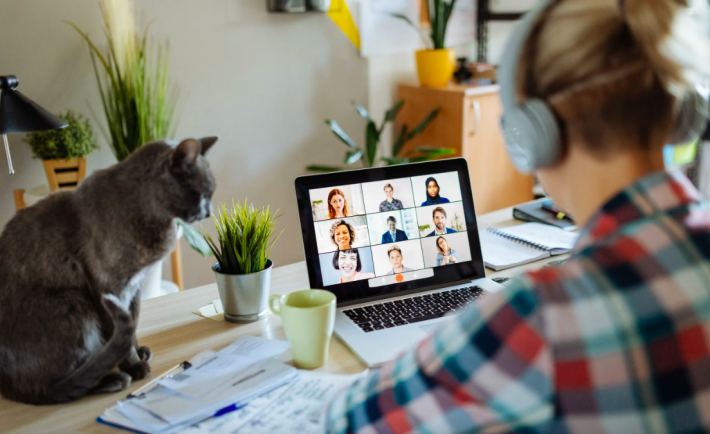 a lady having a video call while working from home
