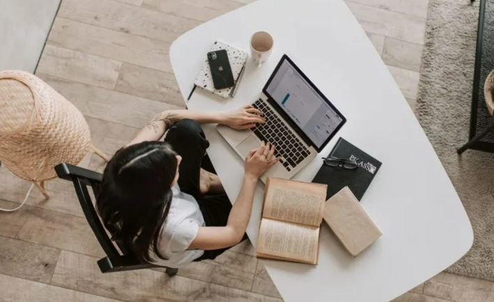 working from home on a laptop