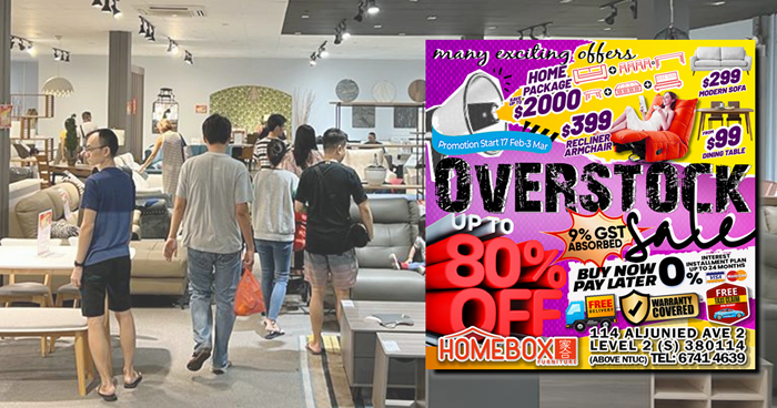 Lobang: Overstock sale at HOMEBOX Furniture @ Aljunied has furniture at up to 80% off from 17 Feb - 3 Mar 24 - 2