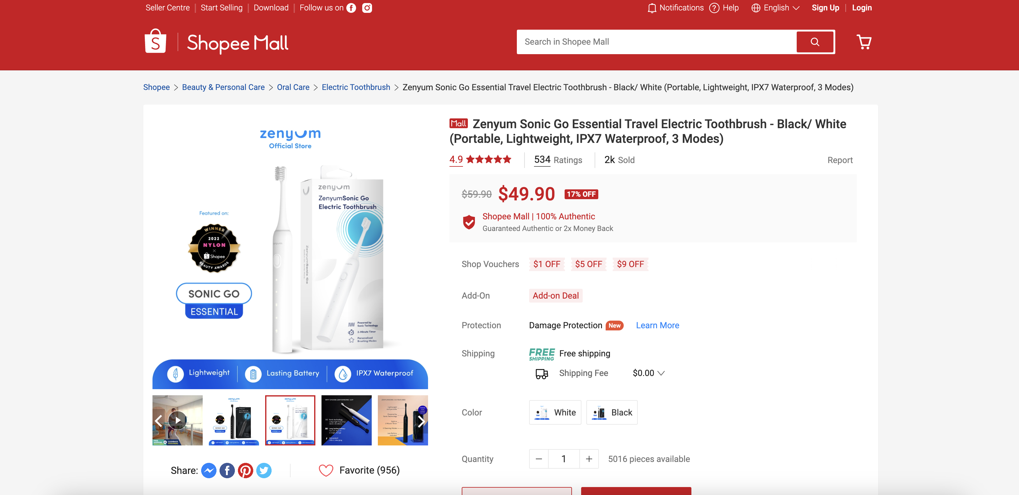 Zenyum Sonic Go Essential Travel Electric Toothbrush