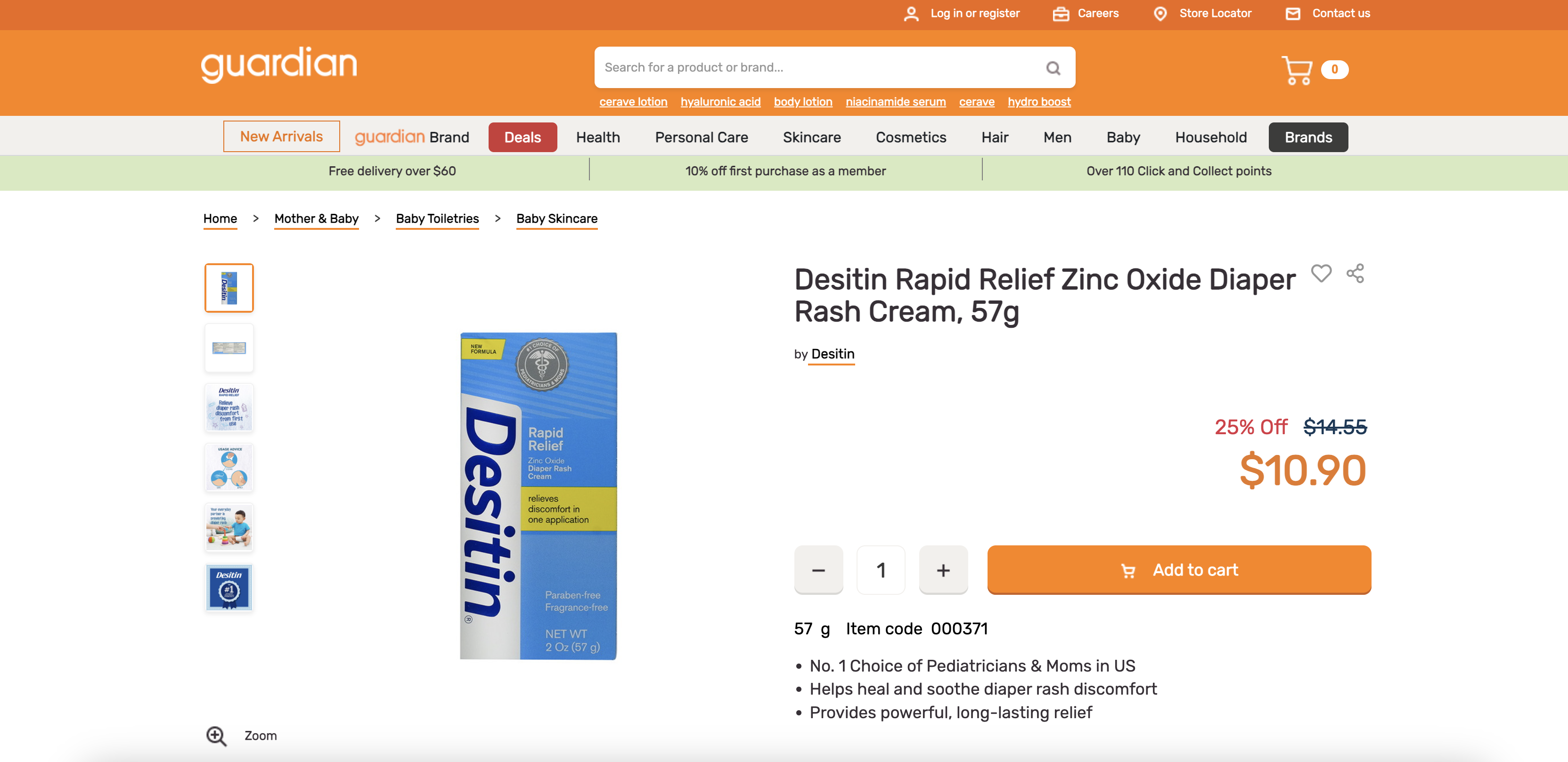 Desitin Rapid Relief Zinc Oxide Diaper Rash Cream