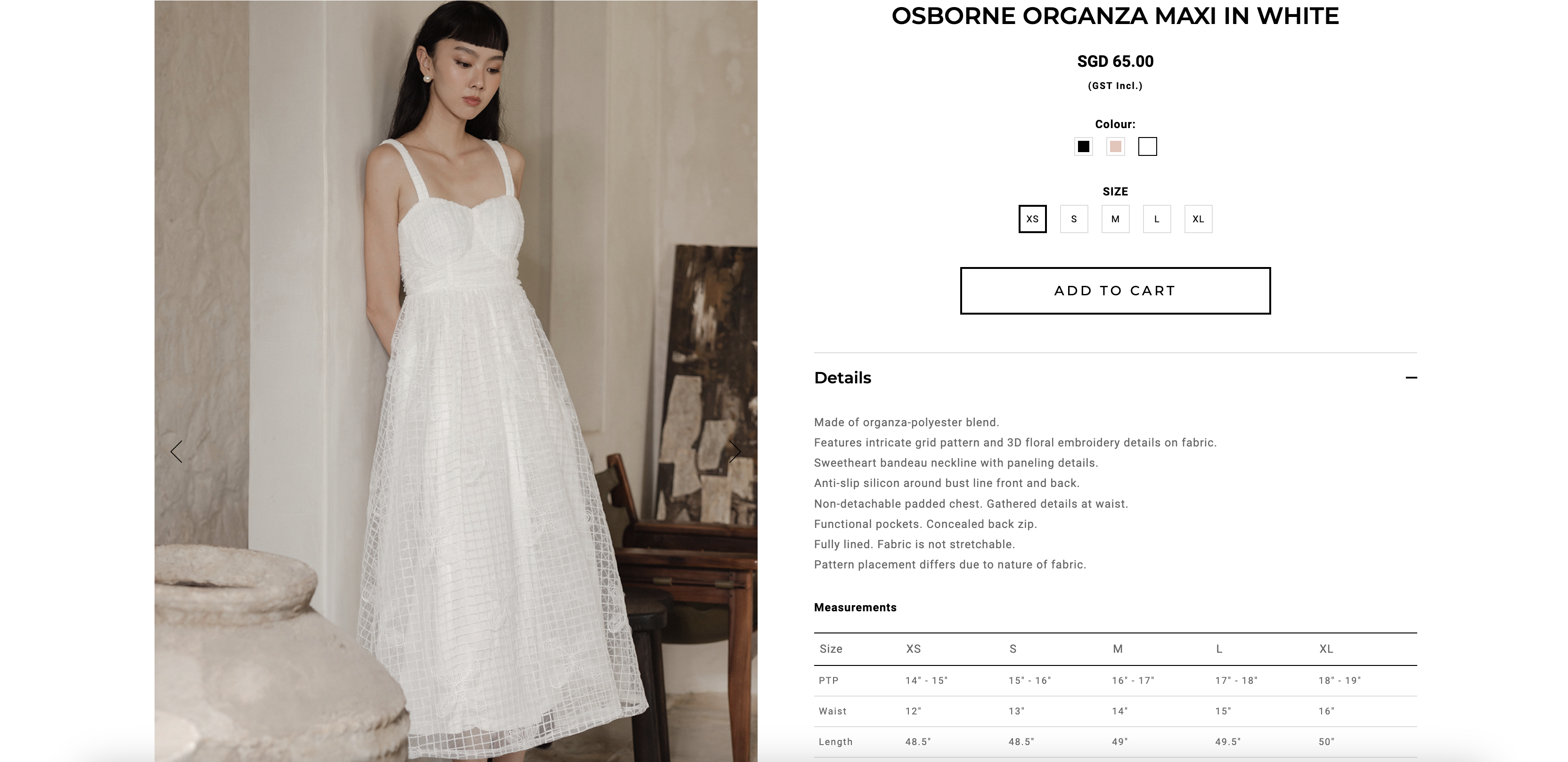 OSBORNE ORGANZA MAXI IN WHITE