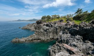 Lava rock formation at Jusangjeoli rocks at Jeju