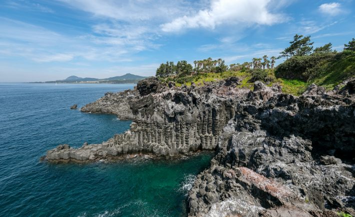 Lava rock formation at Jusangjeoli rocks at Jeju