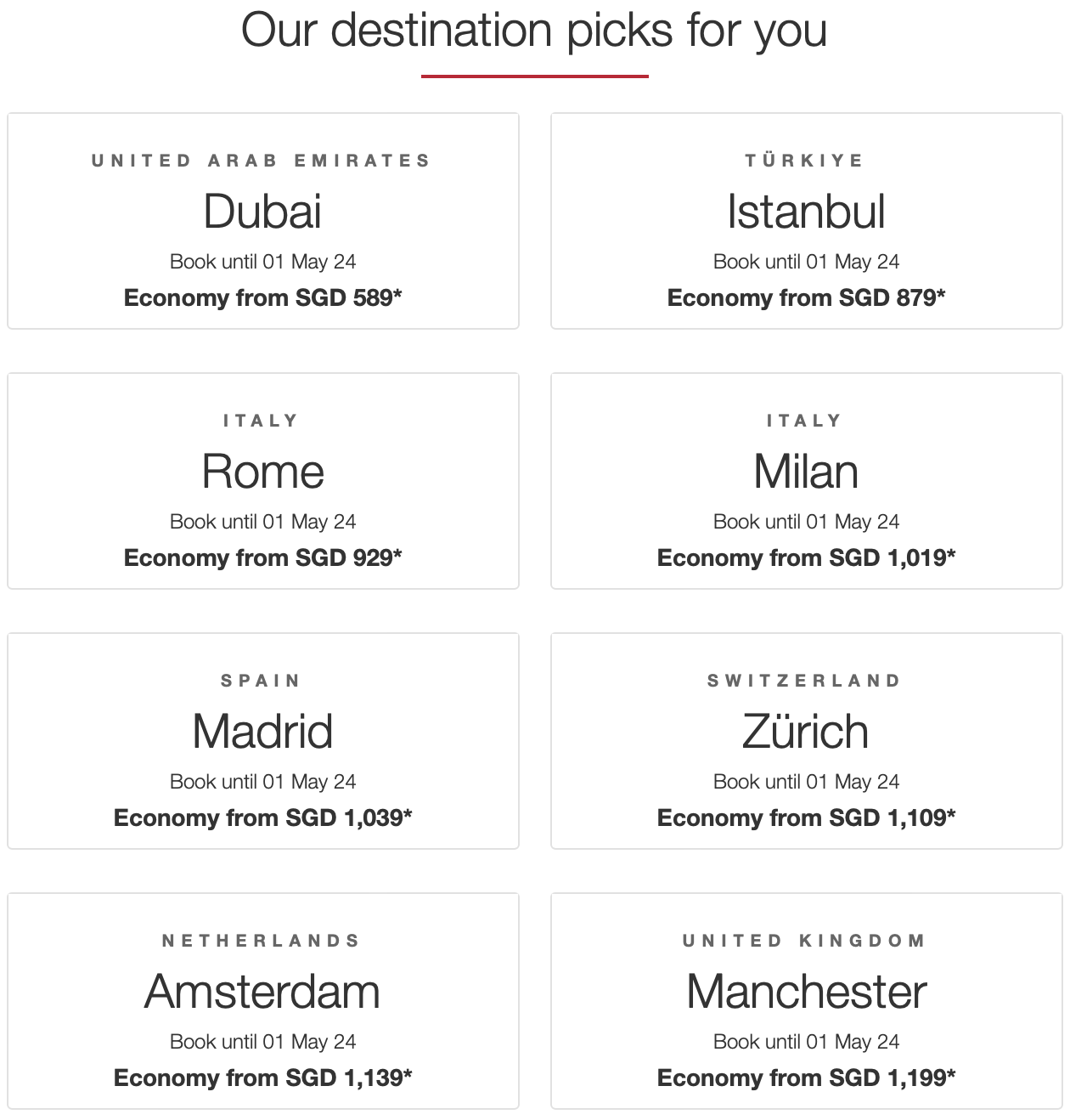 Lobang: Emirates has sale fares to Europe for less than $1K! Book from now till 30 Apr 24 - 5