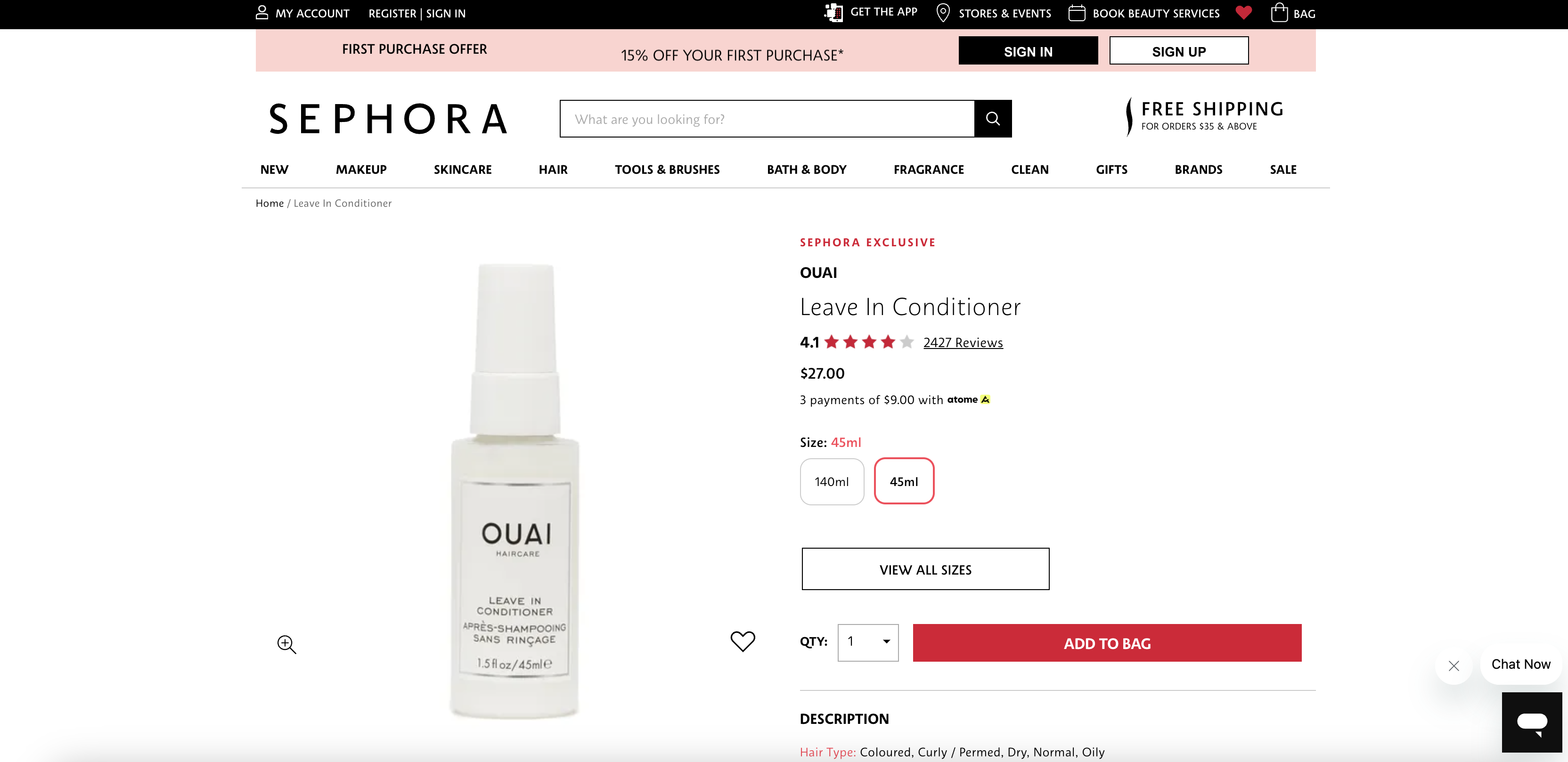 OUAI Leave In Conditioner