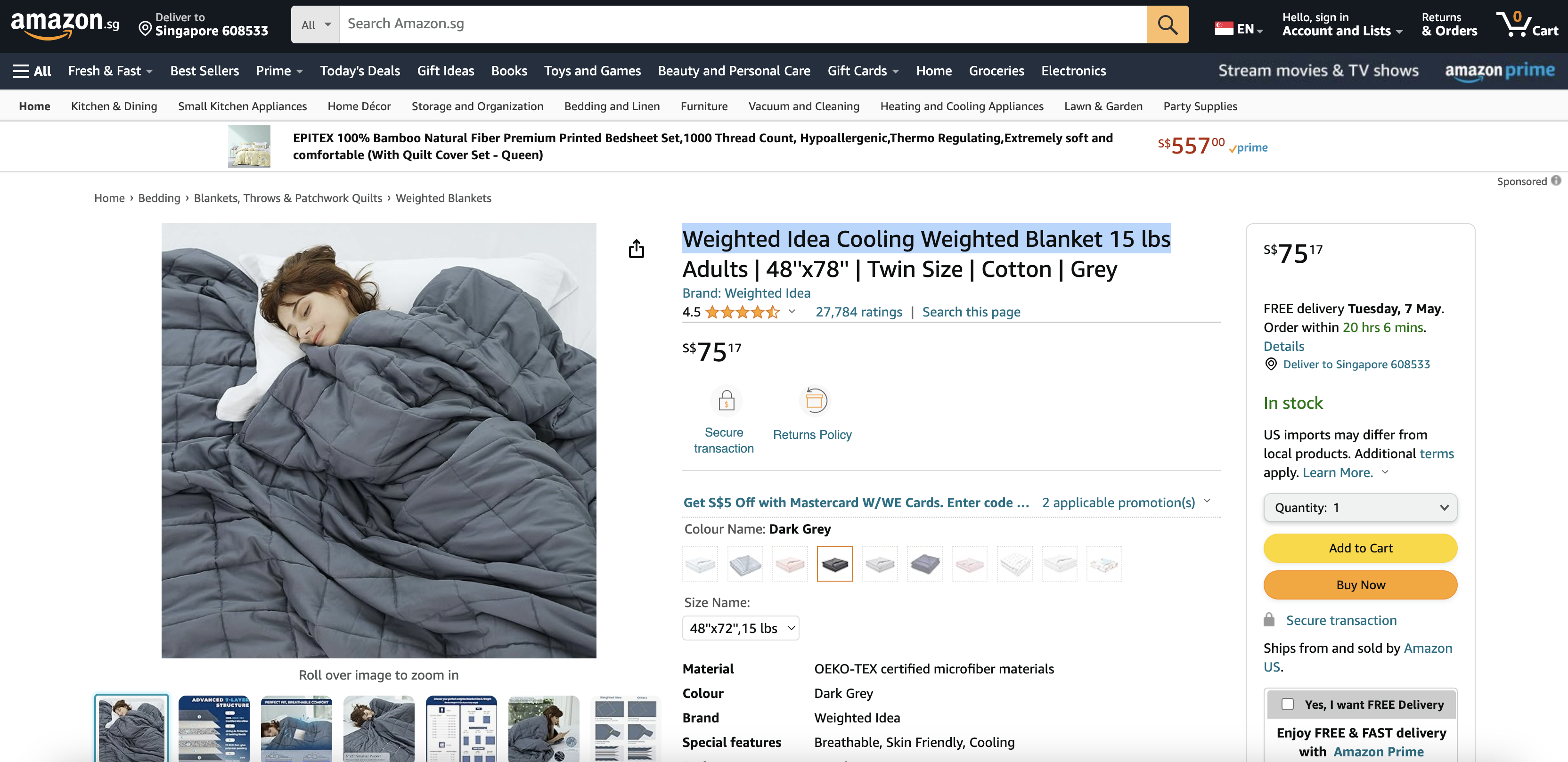 Weighted Idea Cooling Weighted Blanket 15 lbs