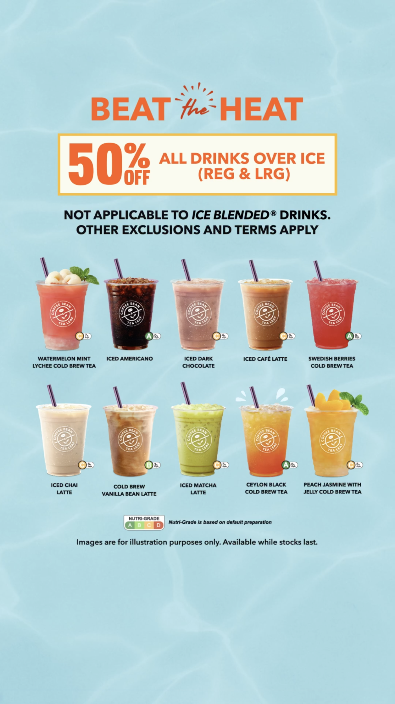 Lobang: The Coffee Bean & Tea Leaf offering 50% off your favourite iced beverages from 8 Apr 24 - 5