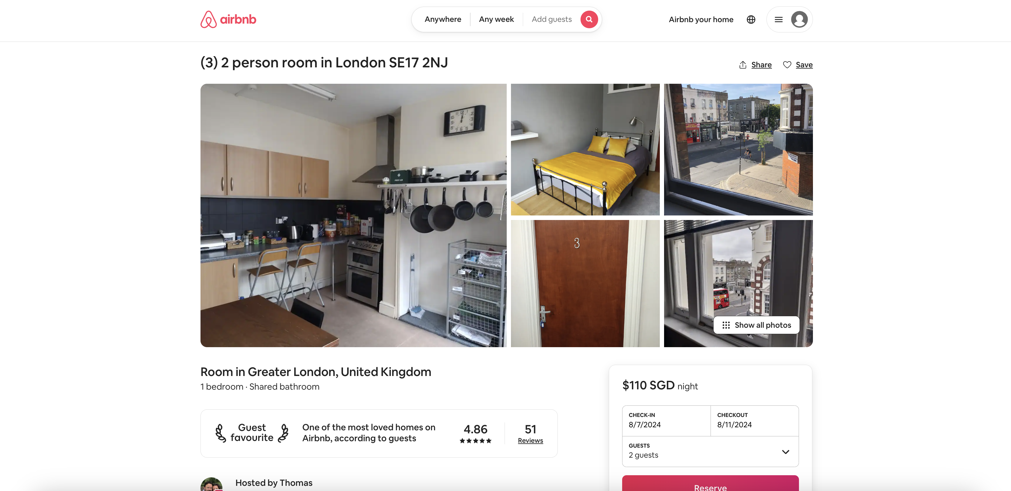 2 person room in London