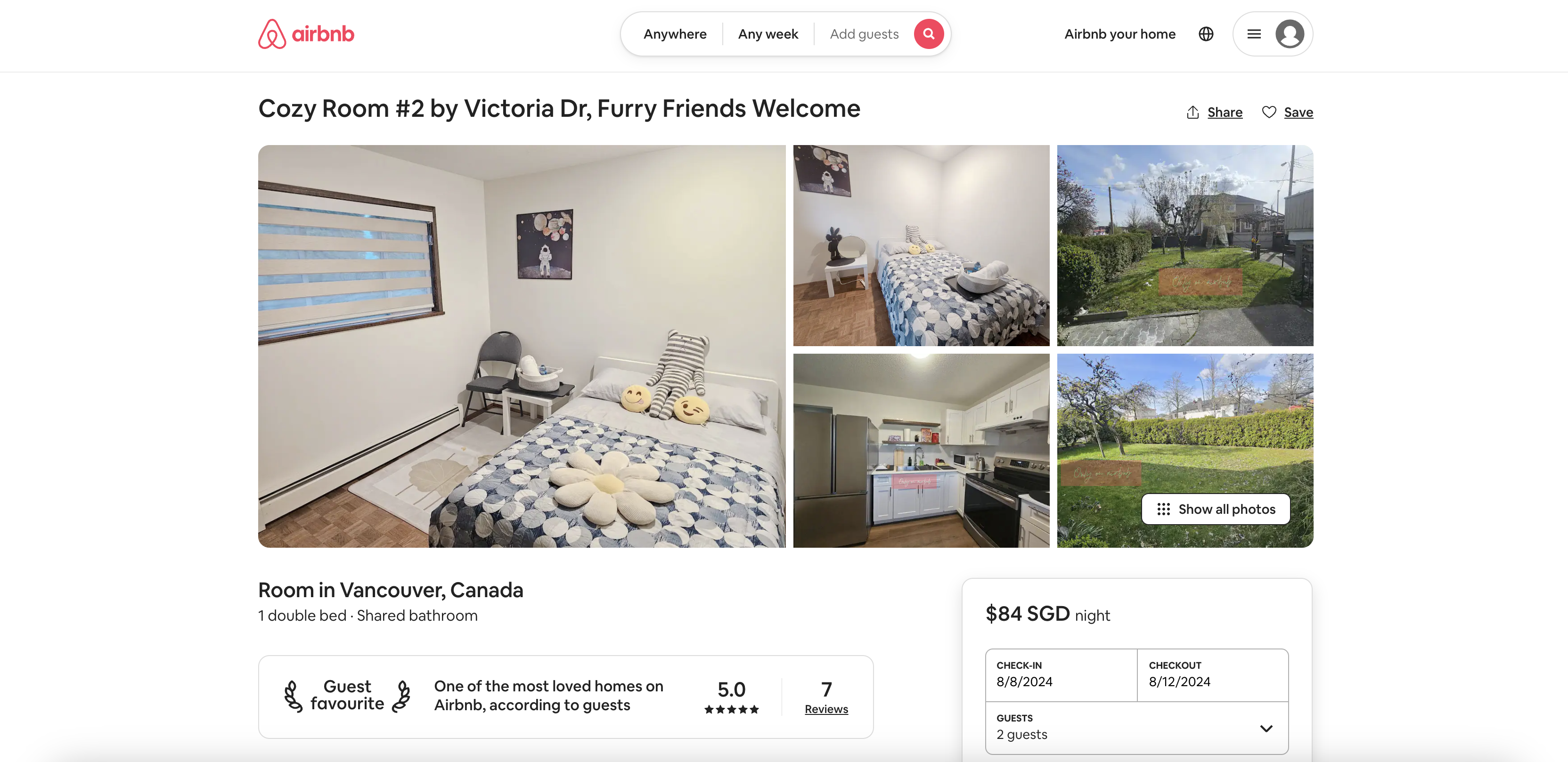 Double bedroom in a home located in Victoria-Fraserview (neighborhood)