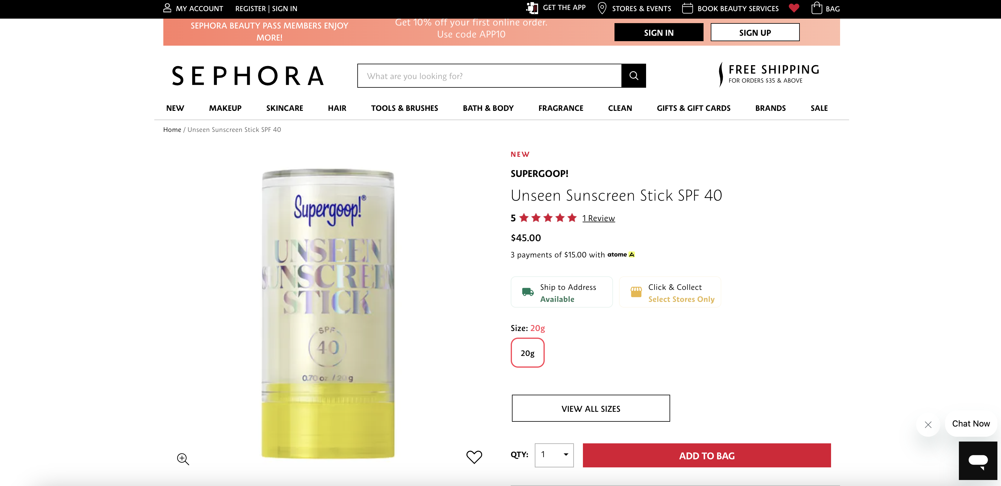 Unseen Sunscreen Stick SPF 40