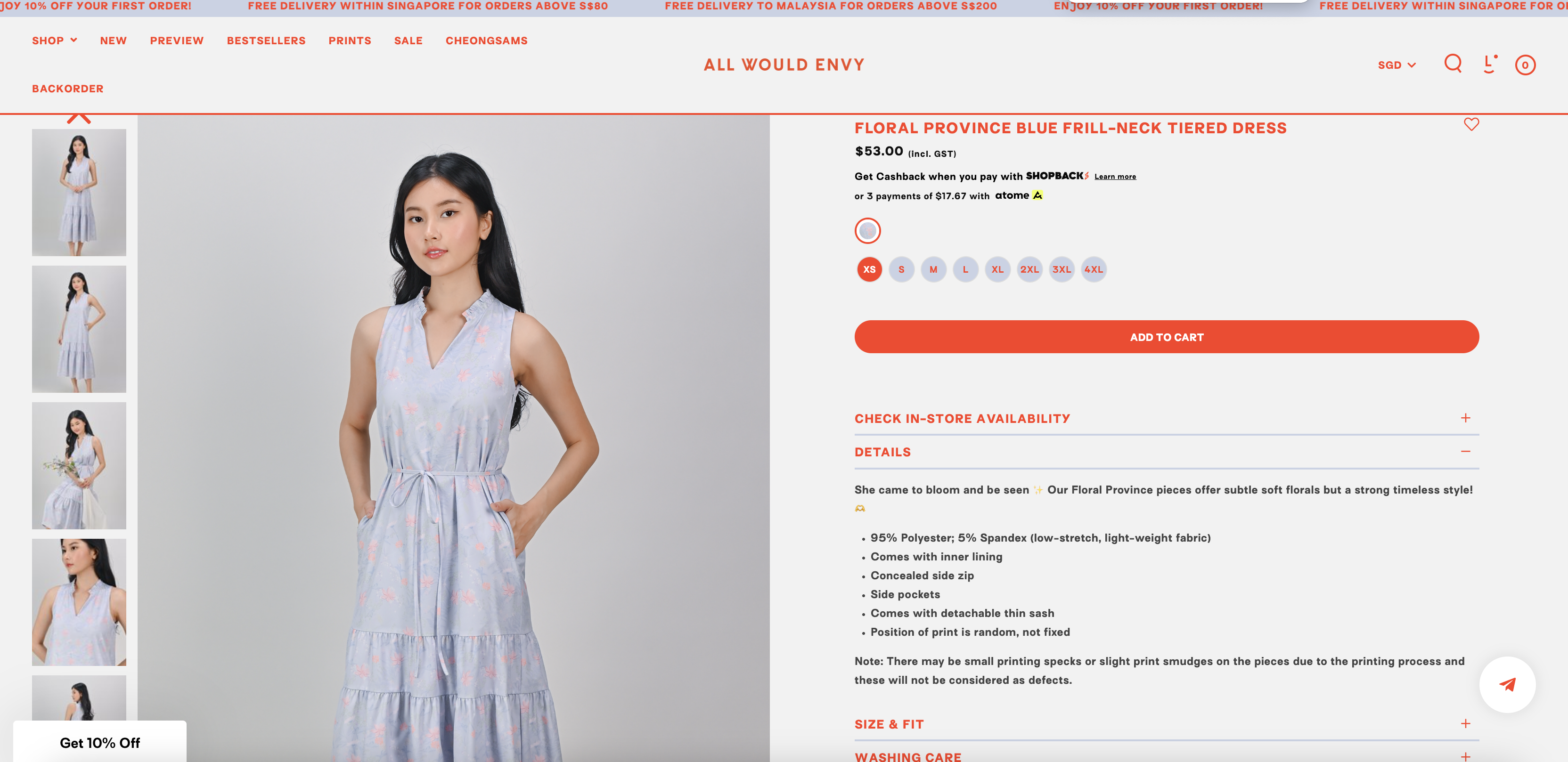 FLORAL PROVINCE BLUE FRILL-NECK TIERED DRESS