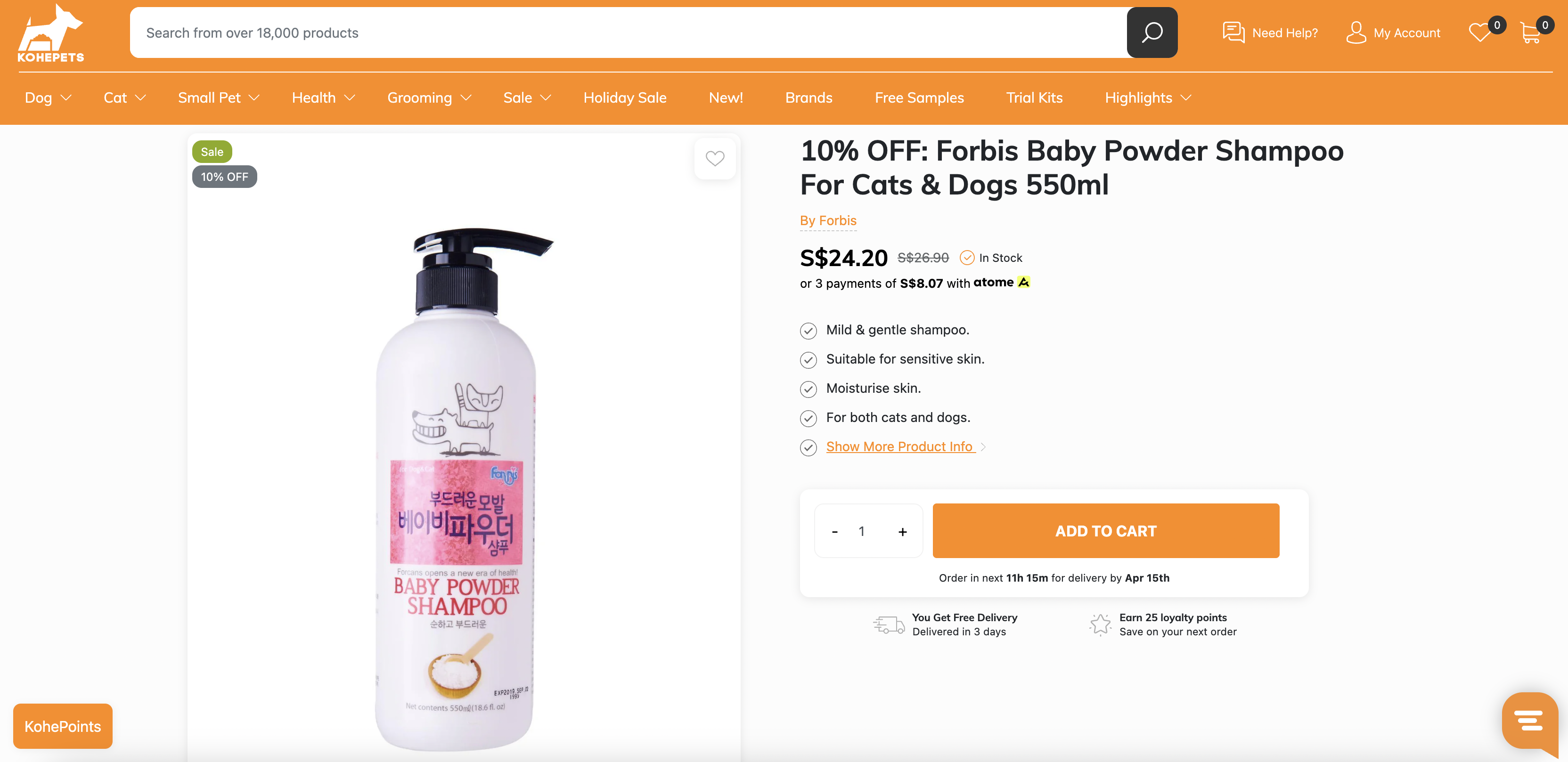 Forbis Baby Powder Shampoo For Cats & Dogs 550ml