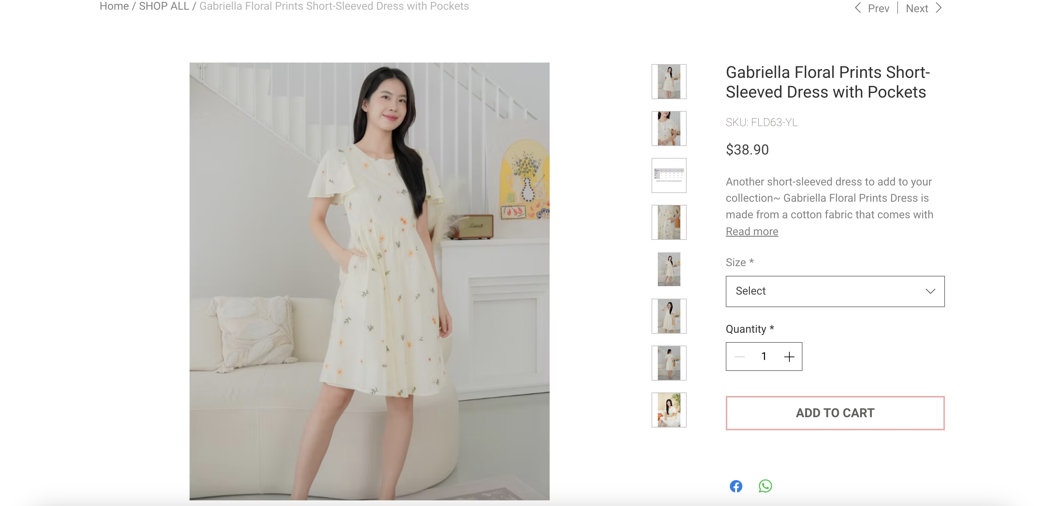 Gabriella Floral Prints Short-Sleeved Dress with Pockets