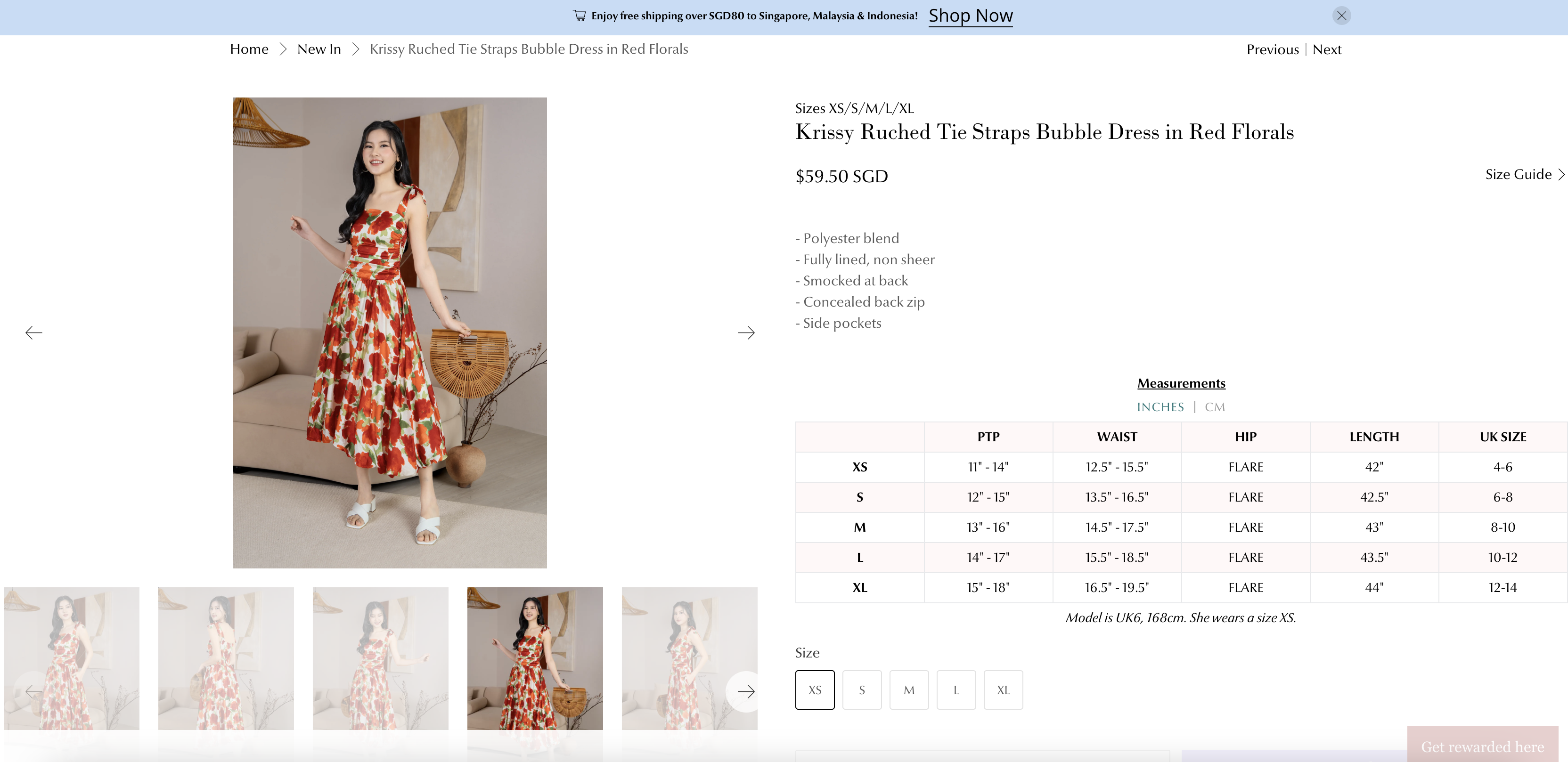 Krissy Ruched Tie Straps Bubble Dress in Red Florals