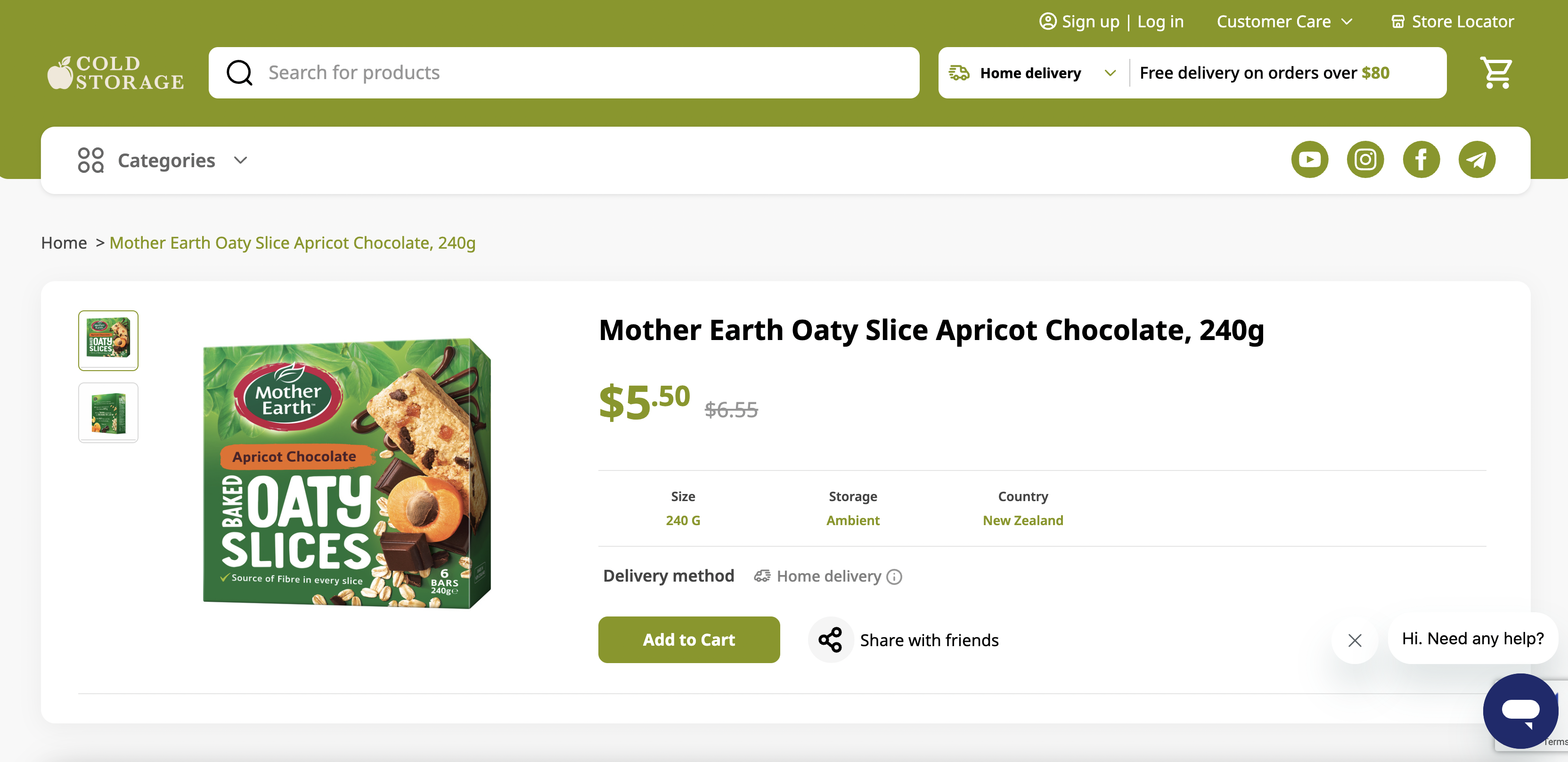Mother Earth Oaty Slice Apricot Chocolate