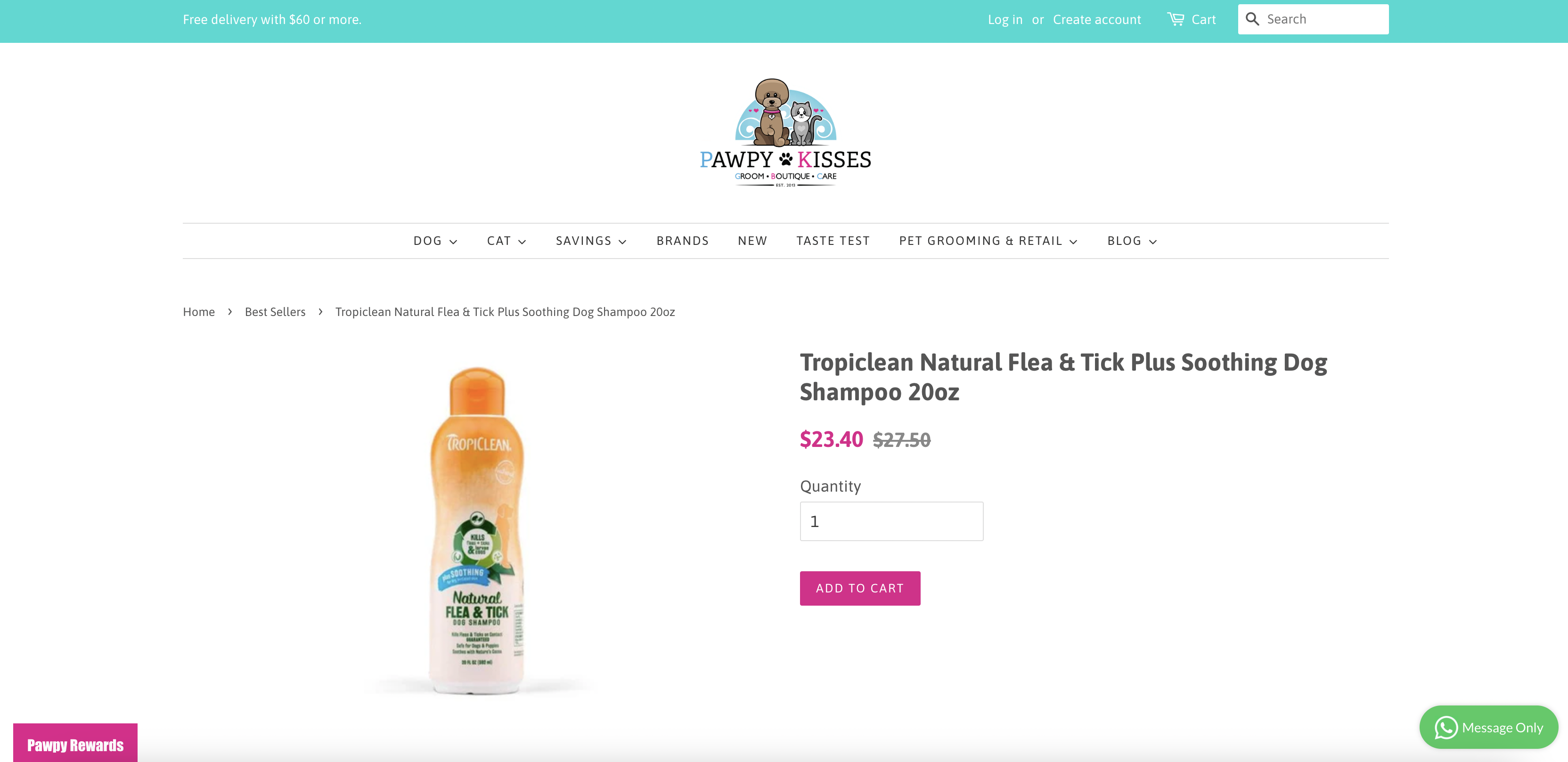 Tropiclean Natural Flea & Tick Plus Soothing Dog Shampoo 20oz
