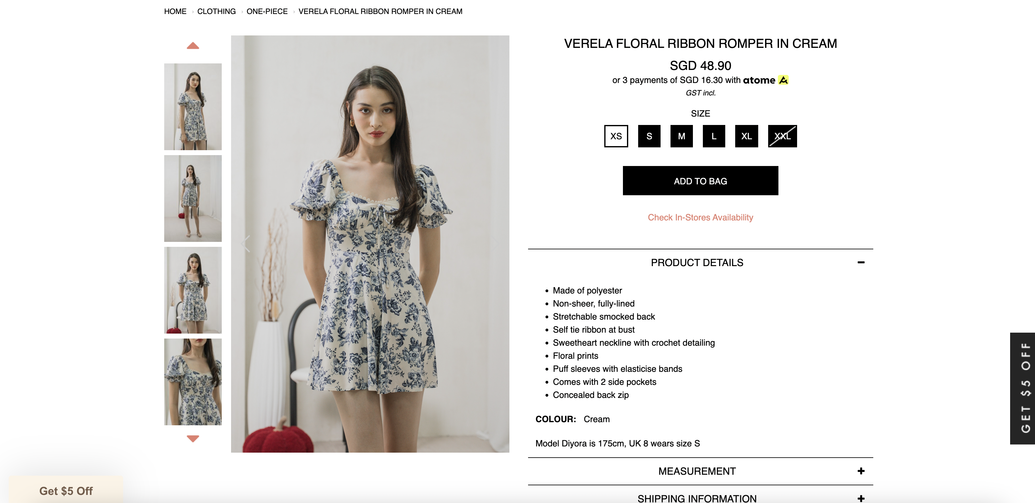 Verela Floral Ribbon Romper In Cream