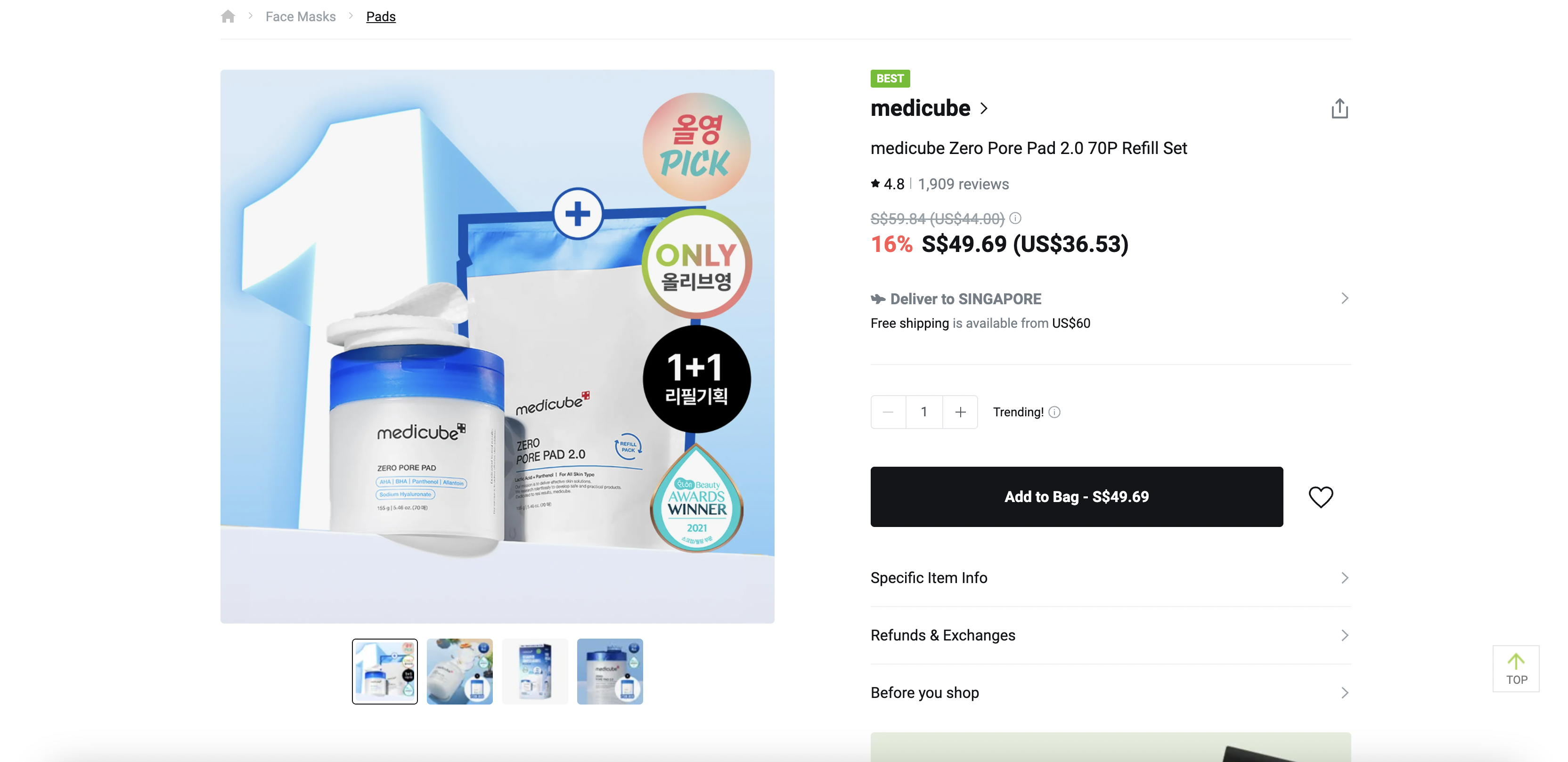 medicube Zero Pore Pad 2.0 70P Refill Set