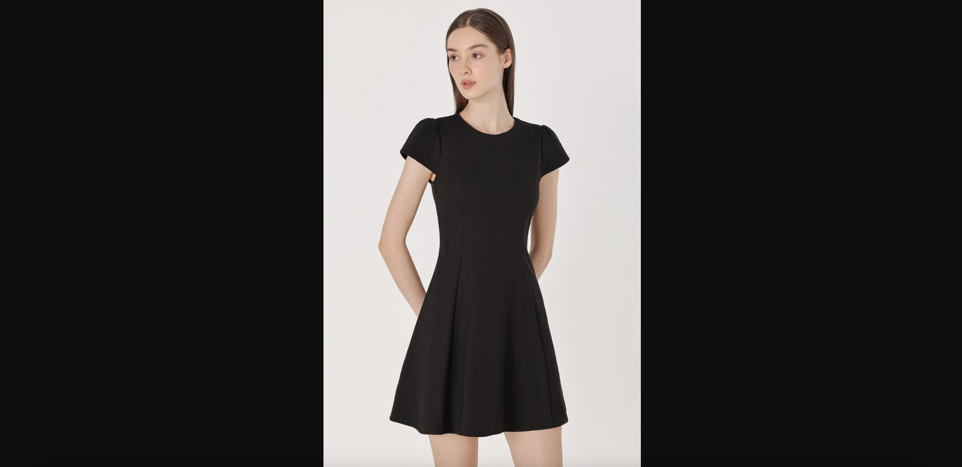 CYNTHIA PADDED CAP SLEEVE DRESS (BLACK)