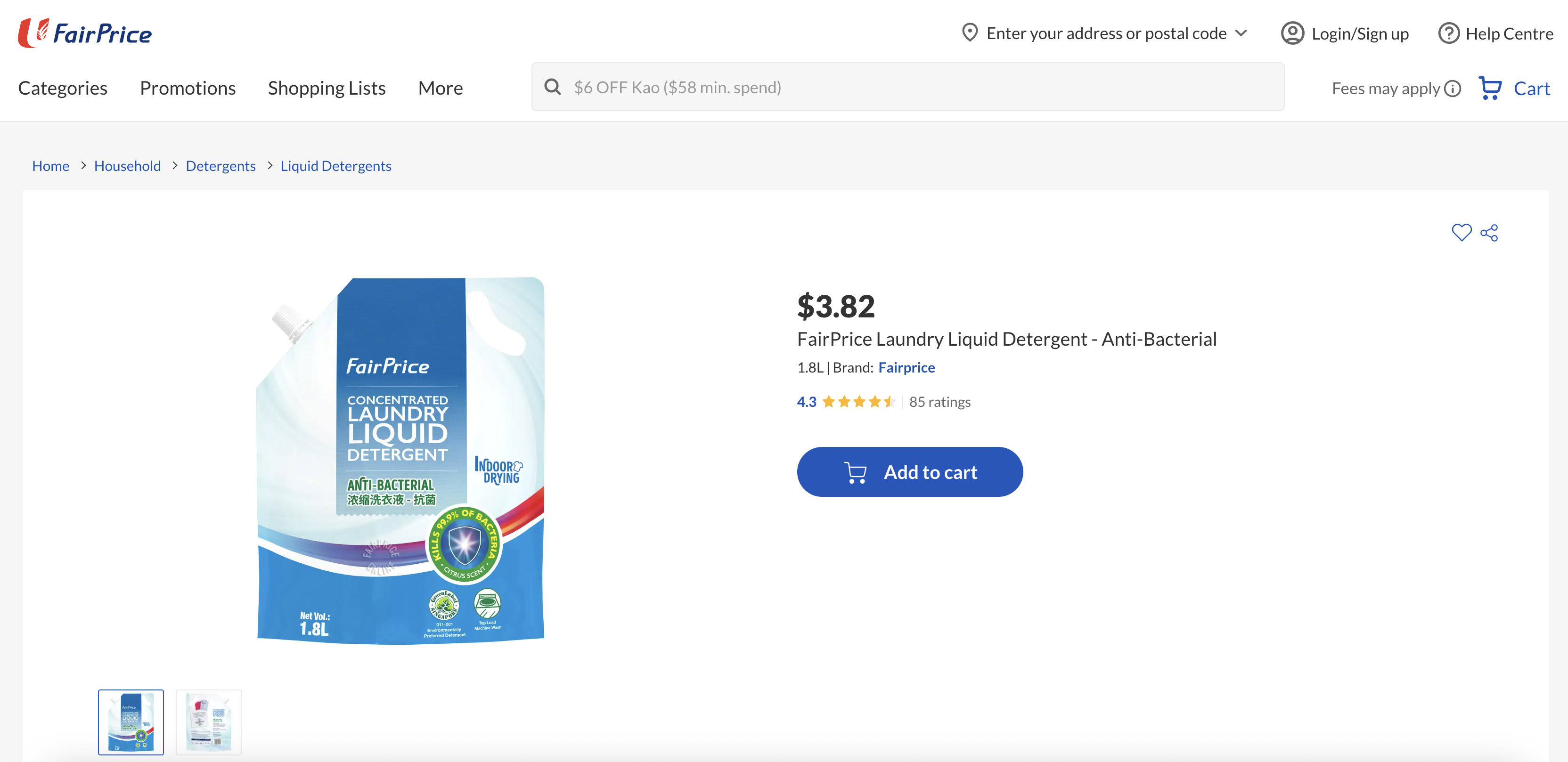 FairPrice Laundry Liquid Detergent - Anti-Bacterial