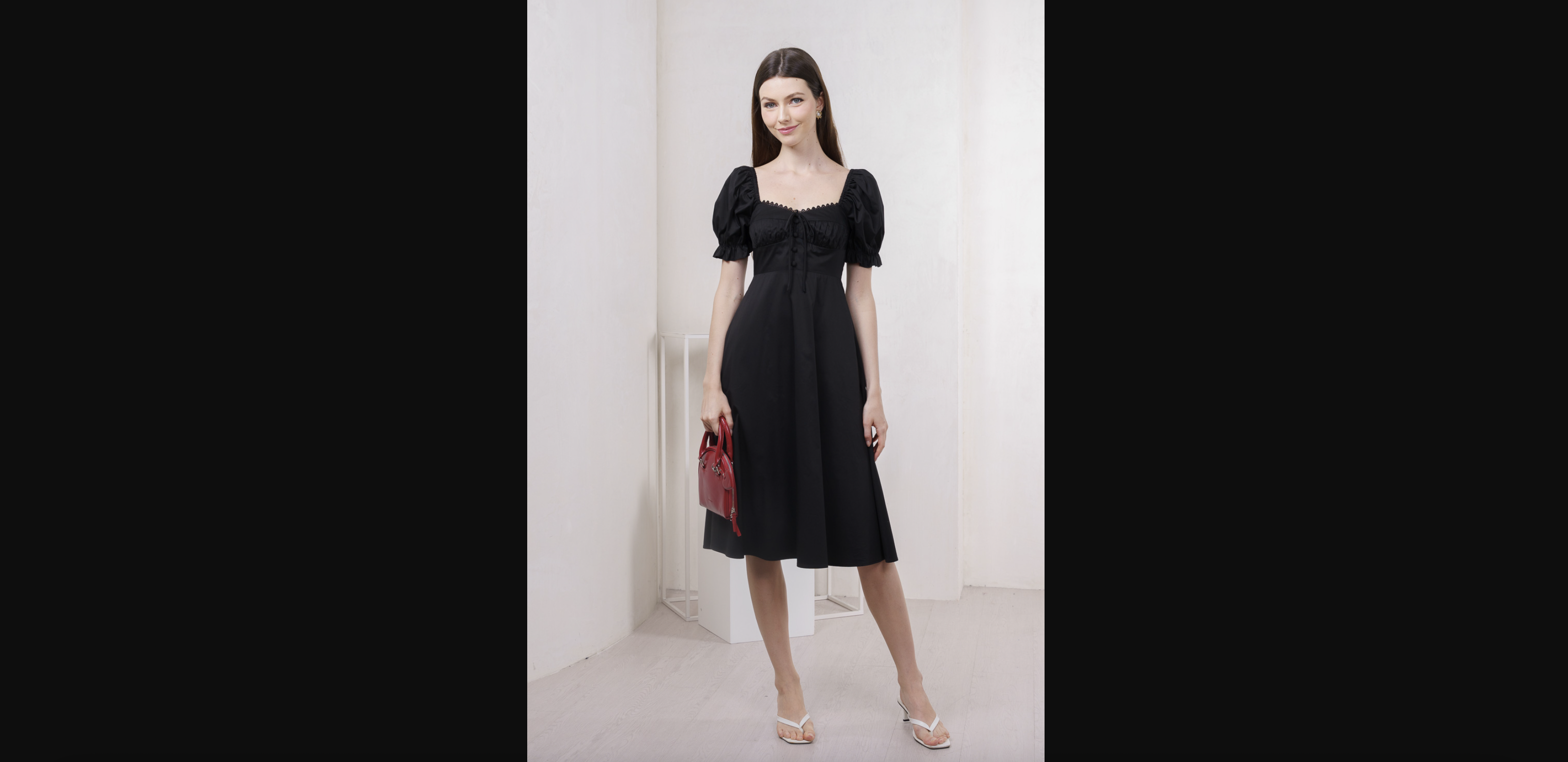 Prism Pleated Crochet Midi Dress In Black