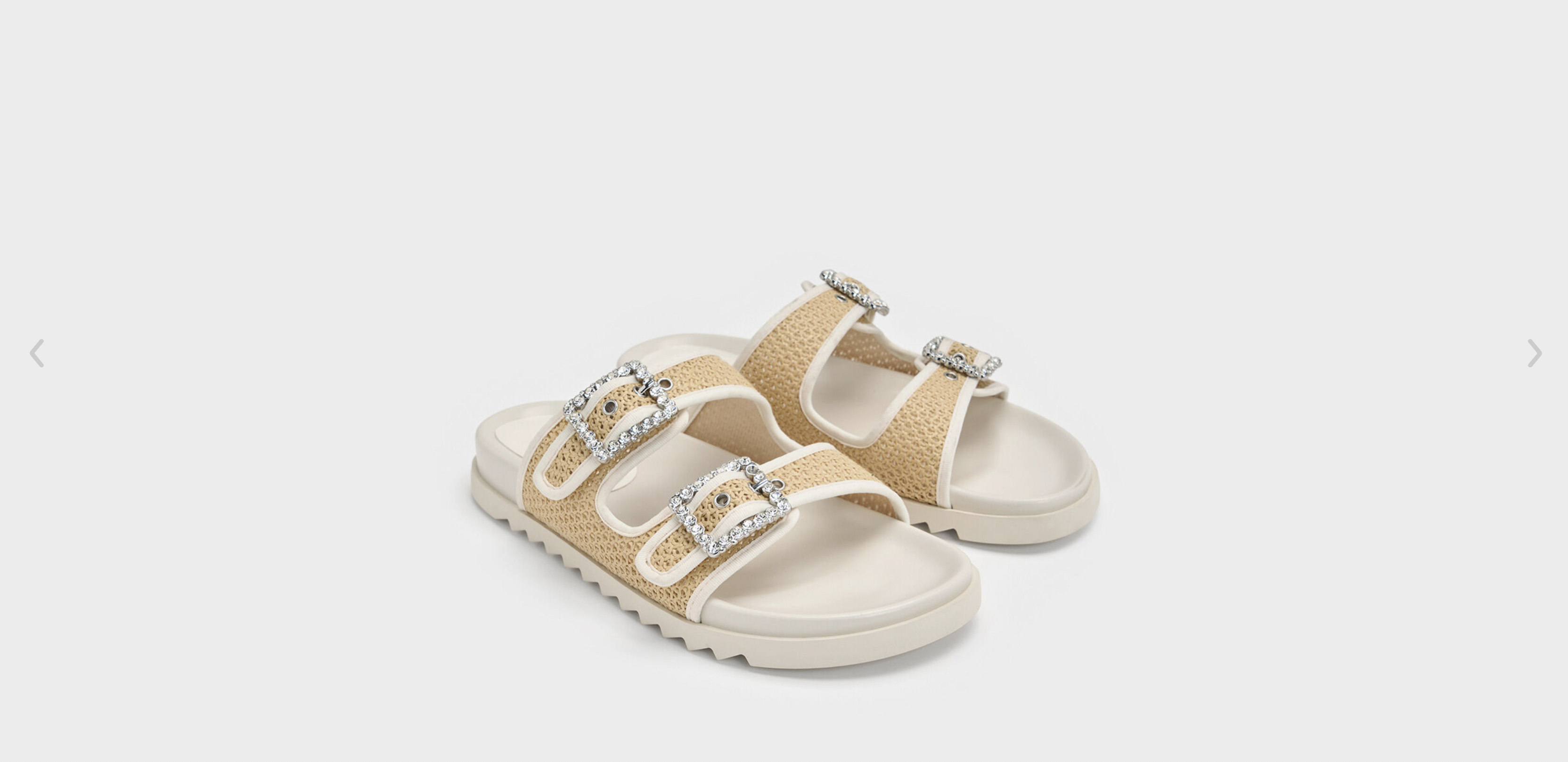 Raffia Gem-Buckle Double-Strap Sandals - Sand