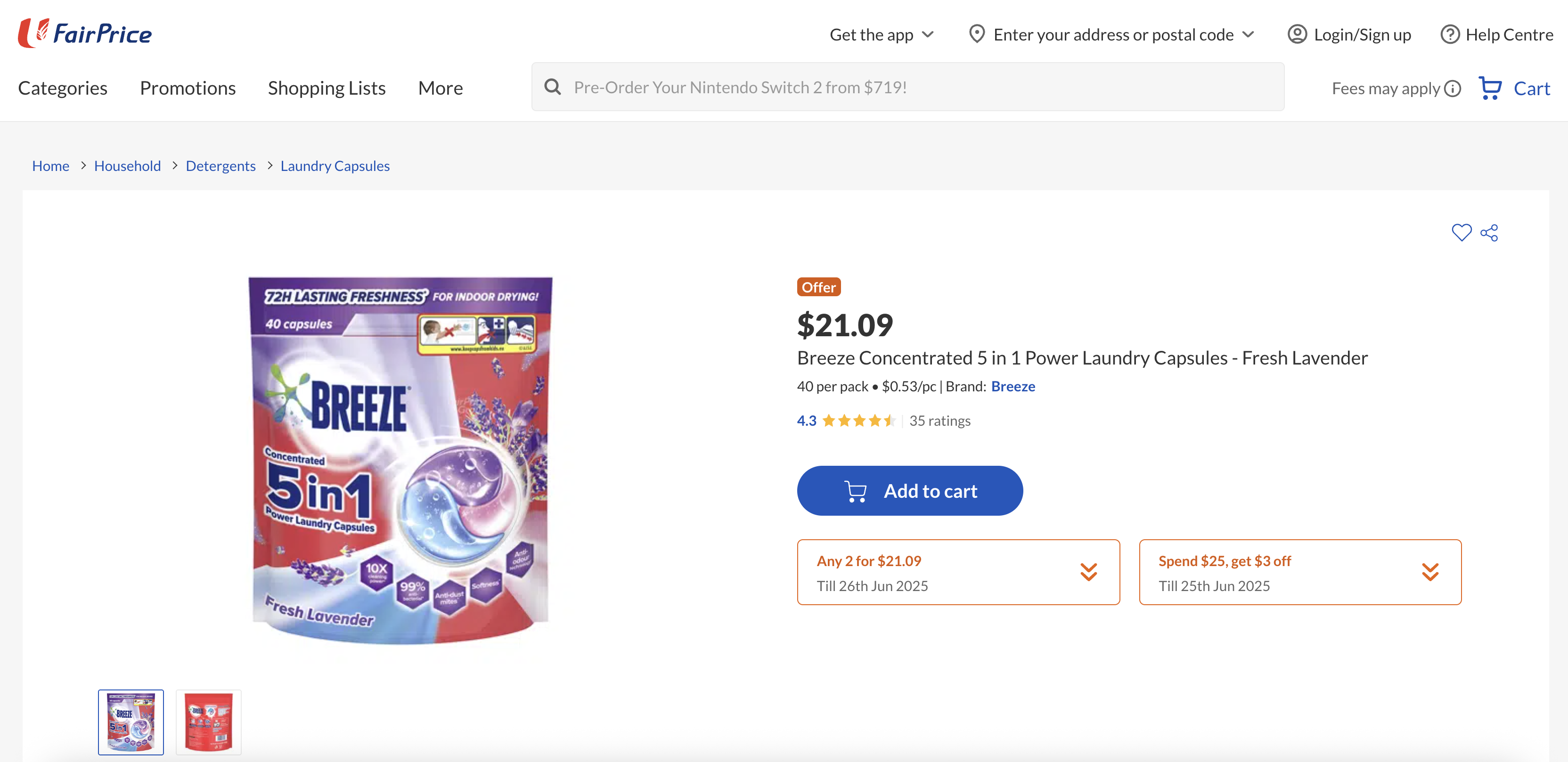 Breeze Concentrated 5 in 1 Power Laundry Capsules - Fresh Lavender