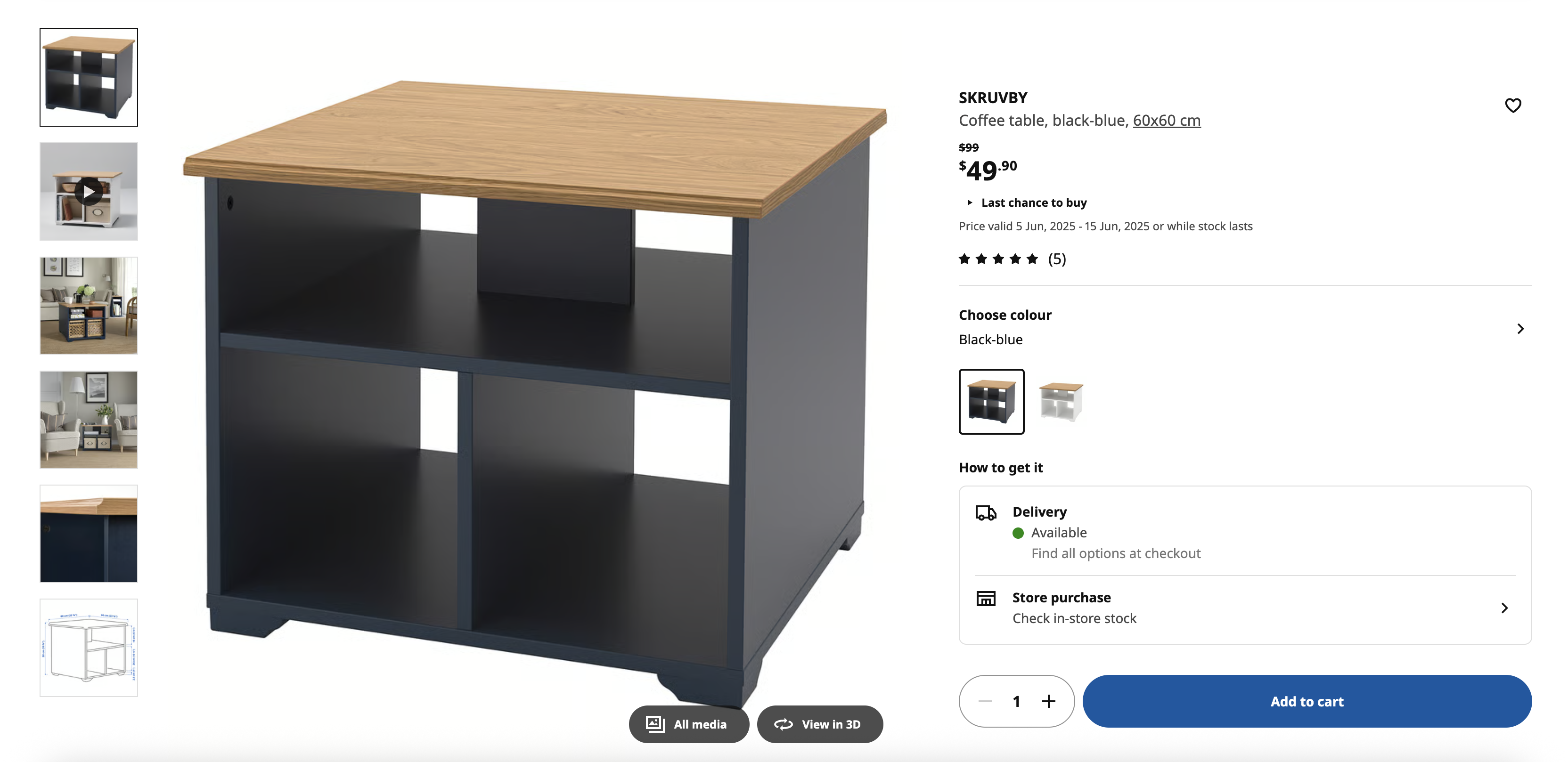 Coffee table, black-blue, 60x60 cm