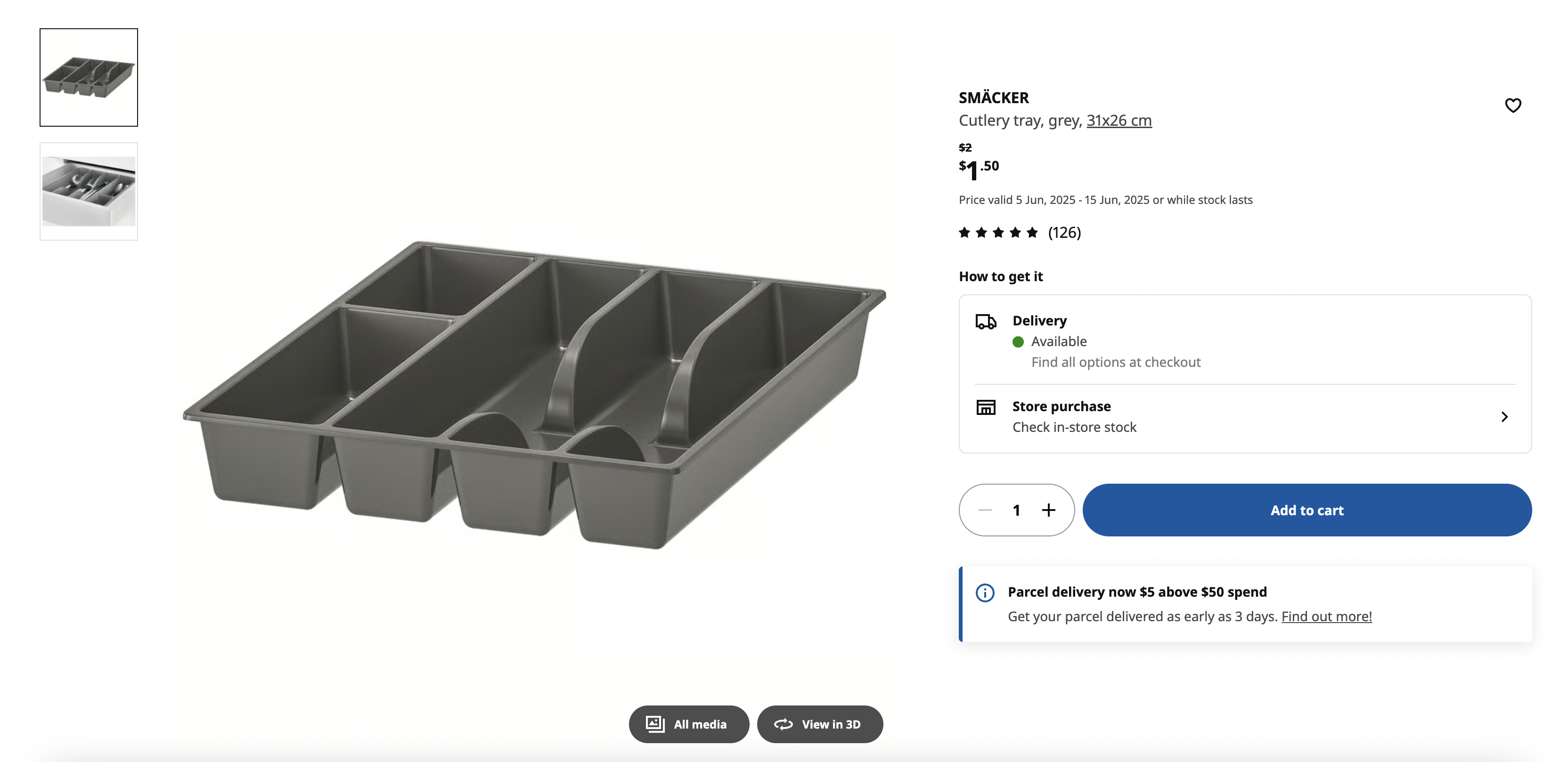 Cutlery tray, grey, 31x26 cm