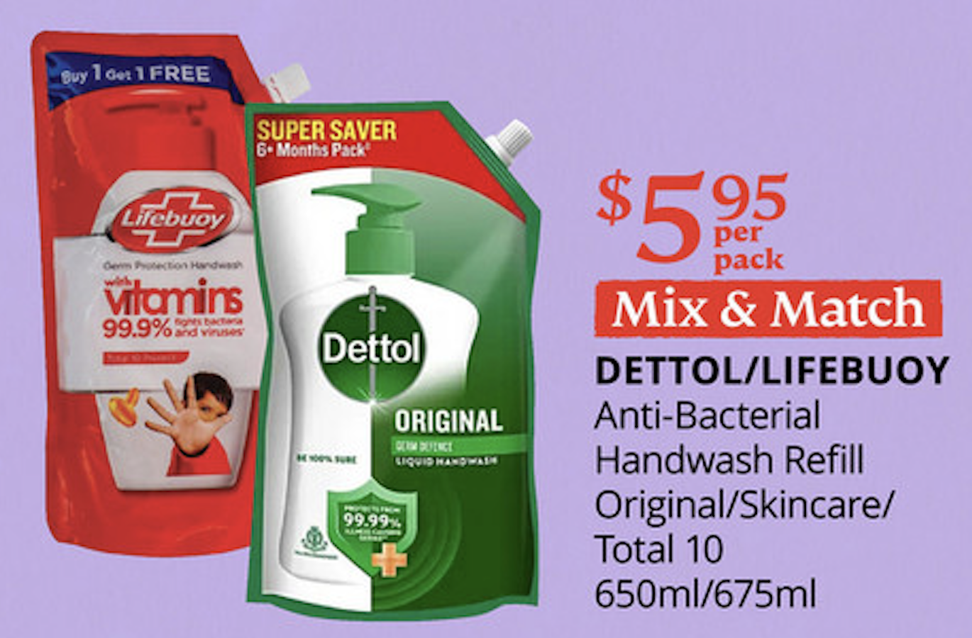 DETTOL/LIFEBUOY Anti-Bacterial Handwash Refill (Original/Skincare/Total 10) (650 ml/675 ml)