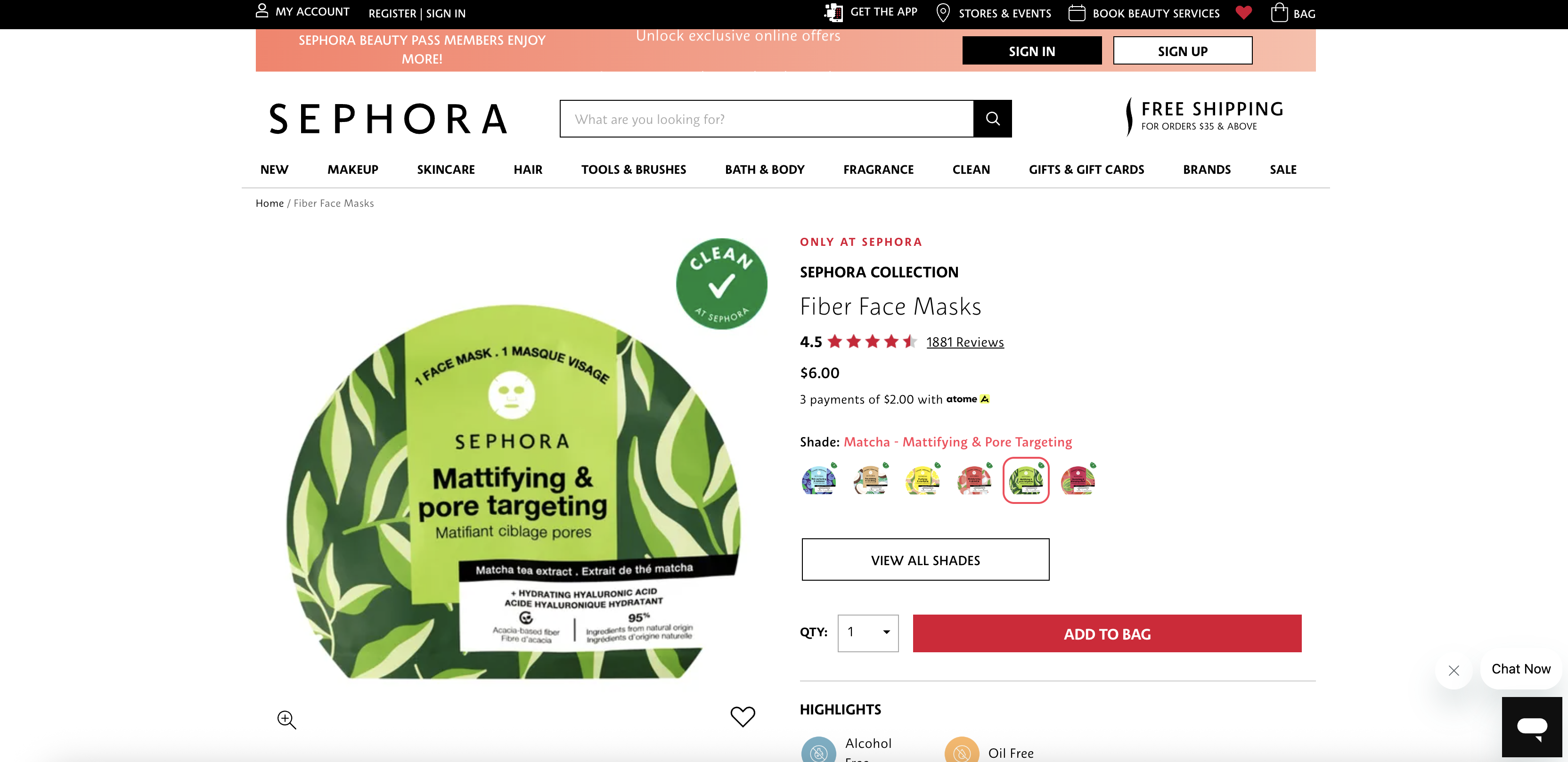 Fiber Face Masks - Matcha