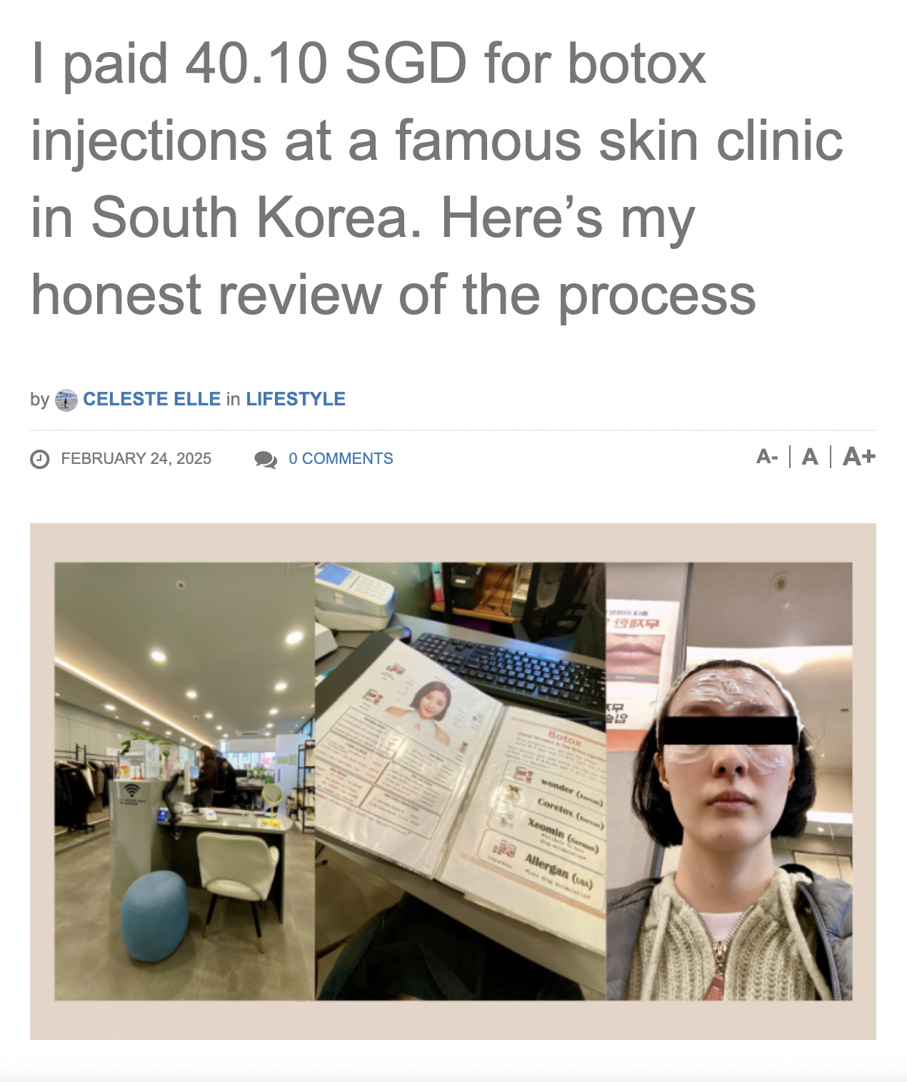 I paid 40.10 SGD for botox injections at a famous skin clinic in South Korea. Here’s my honest review of the process