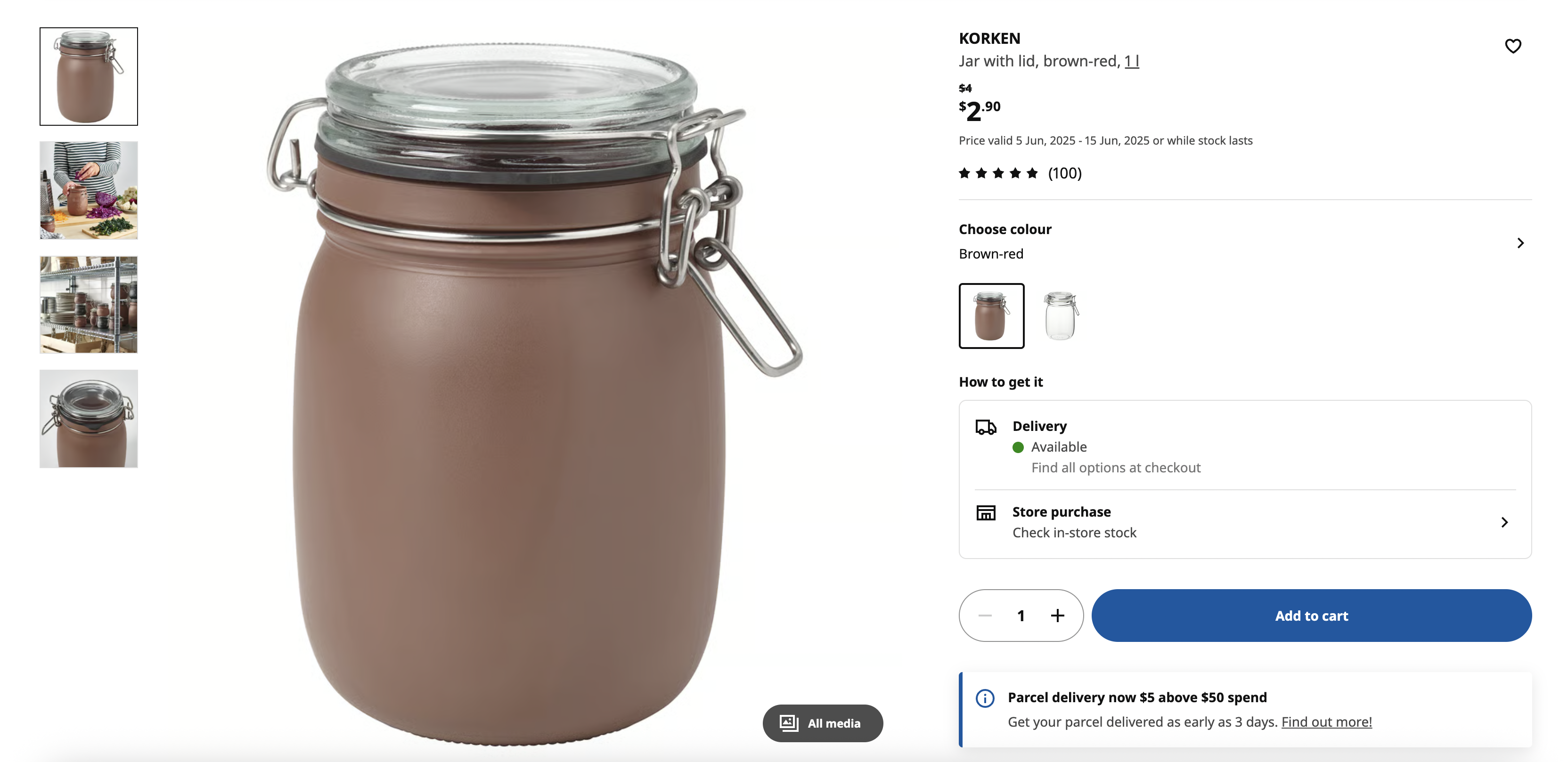 Jar with lid, brown-red, 1 l