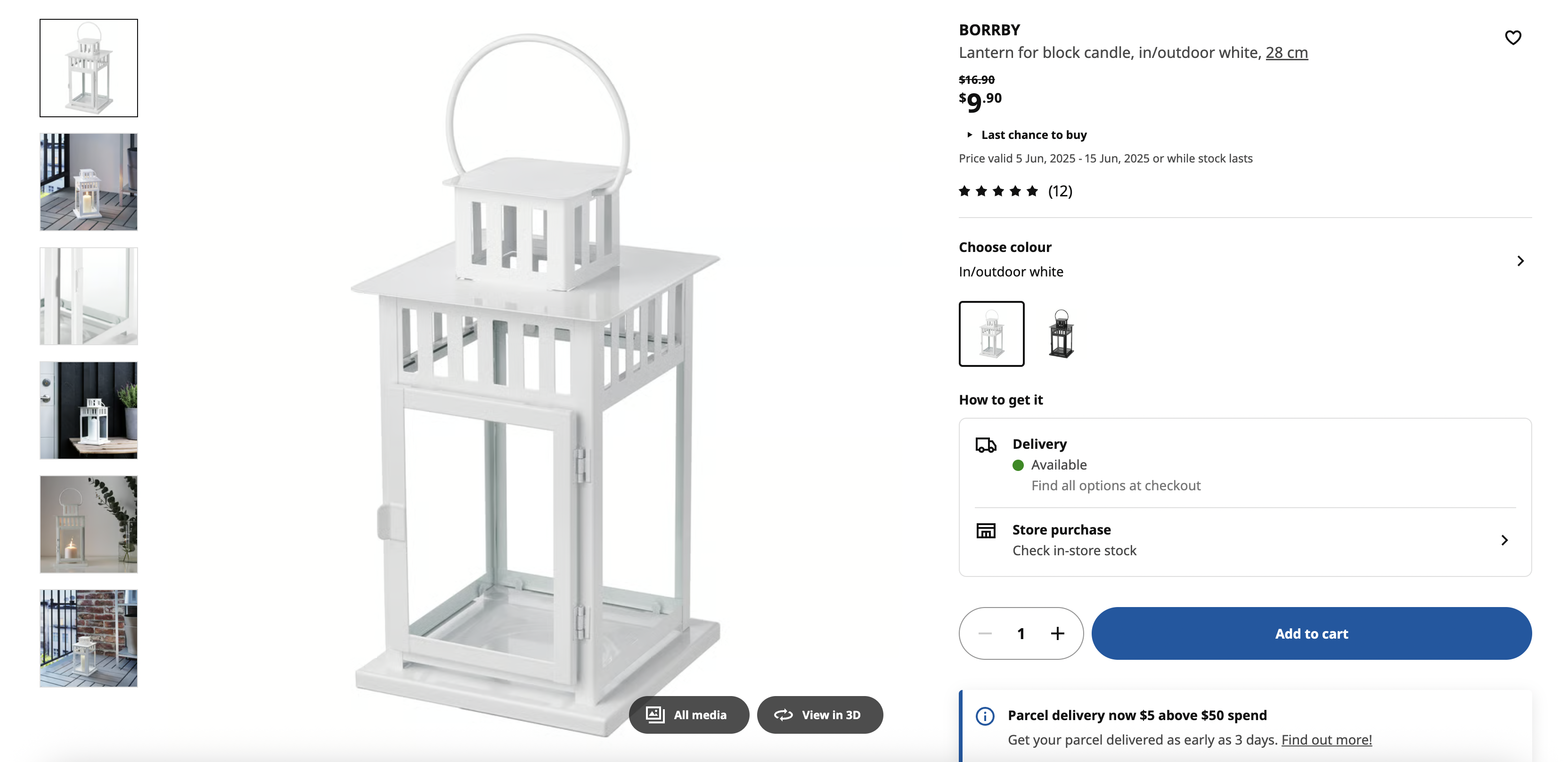 Lantern for block candle, in/outdoor white, 28 cm