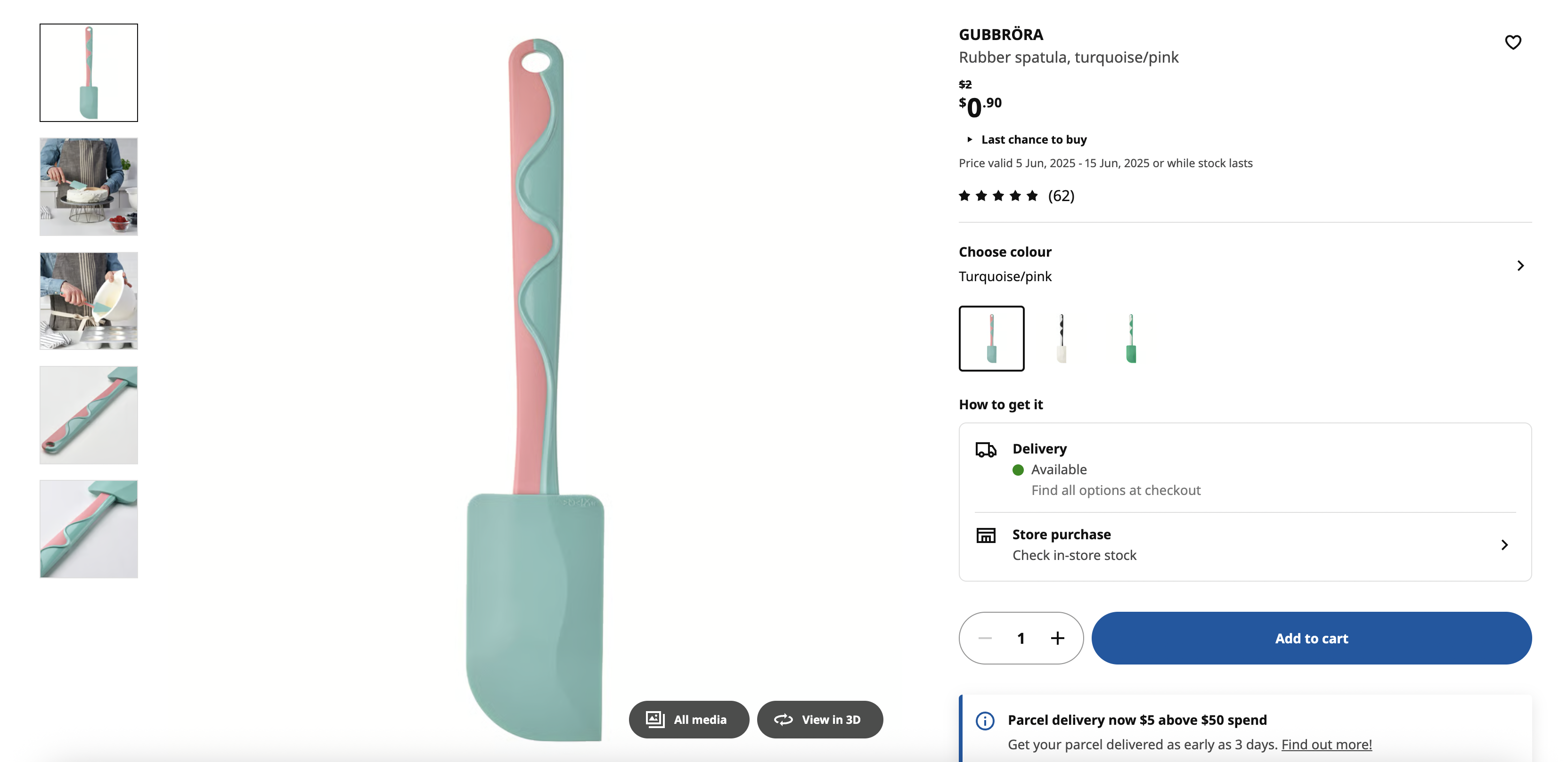 Rubber spatula, turquoise/pink