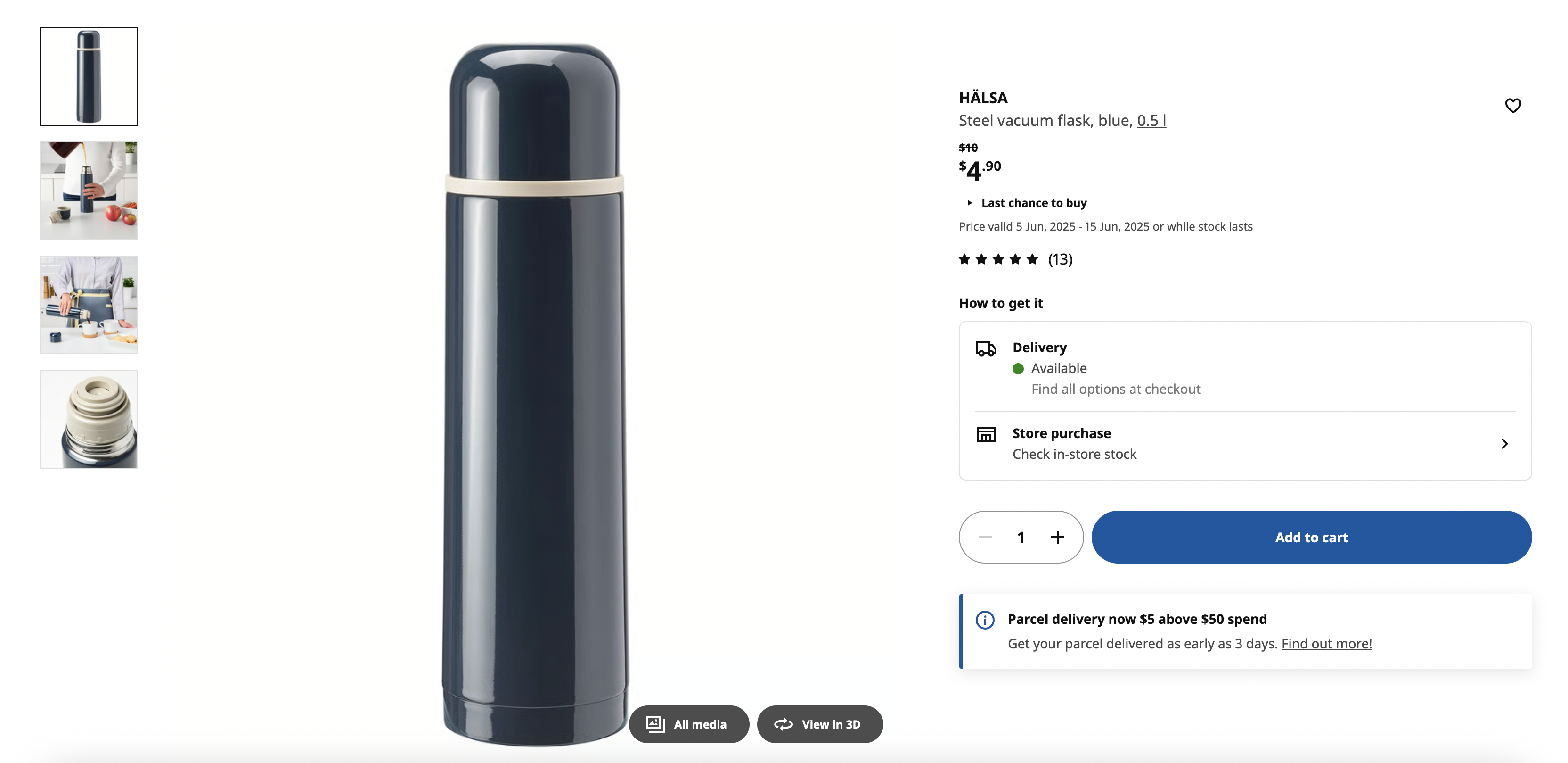 Steel vacuum flask, blue, 0.5 l