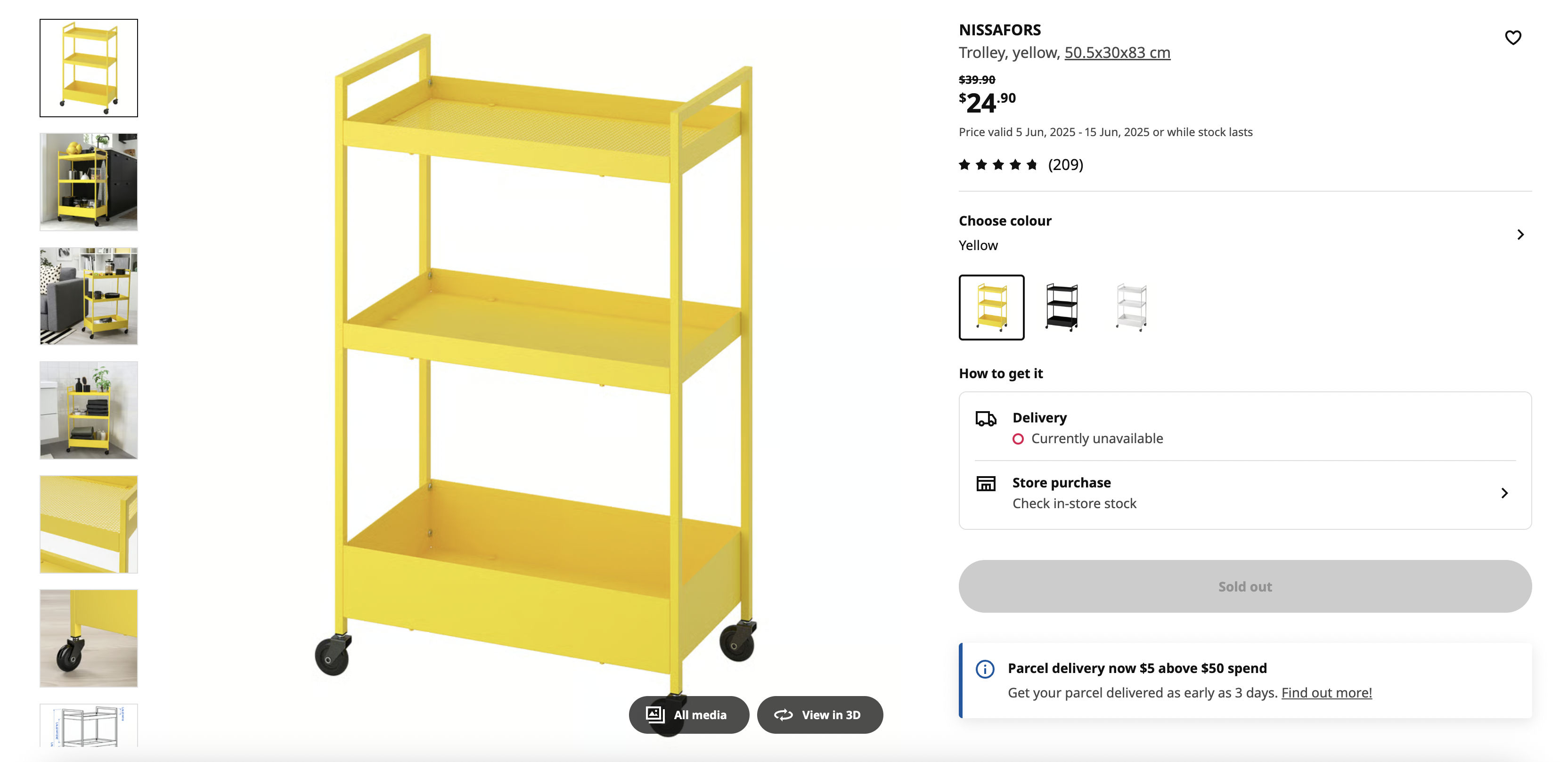 Trolley, yellow, 50.5x30x83 cm