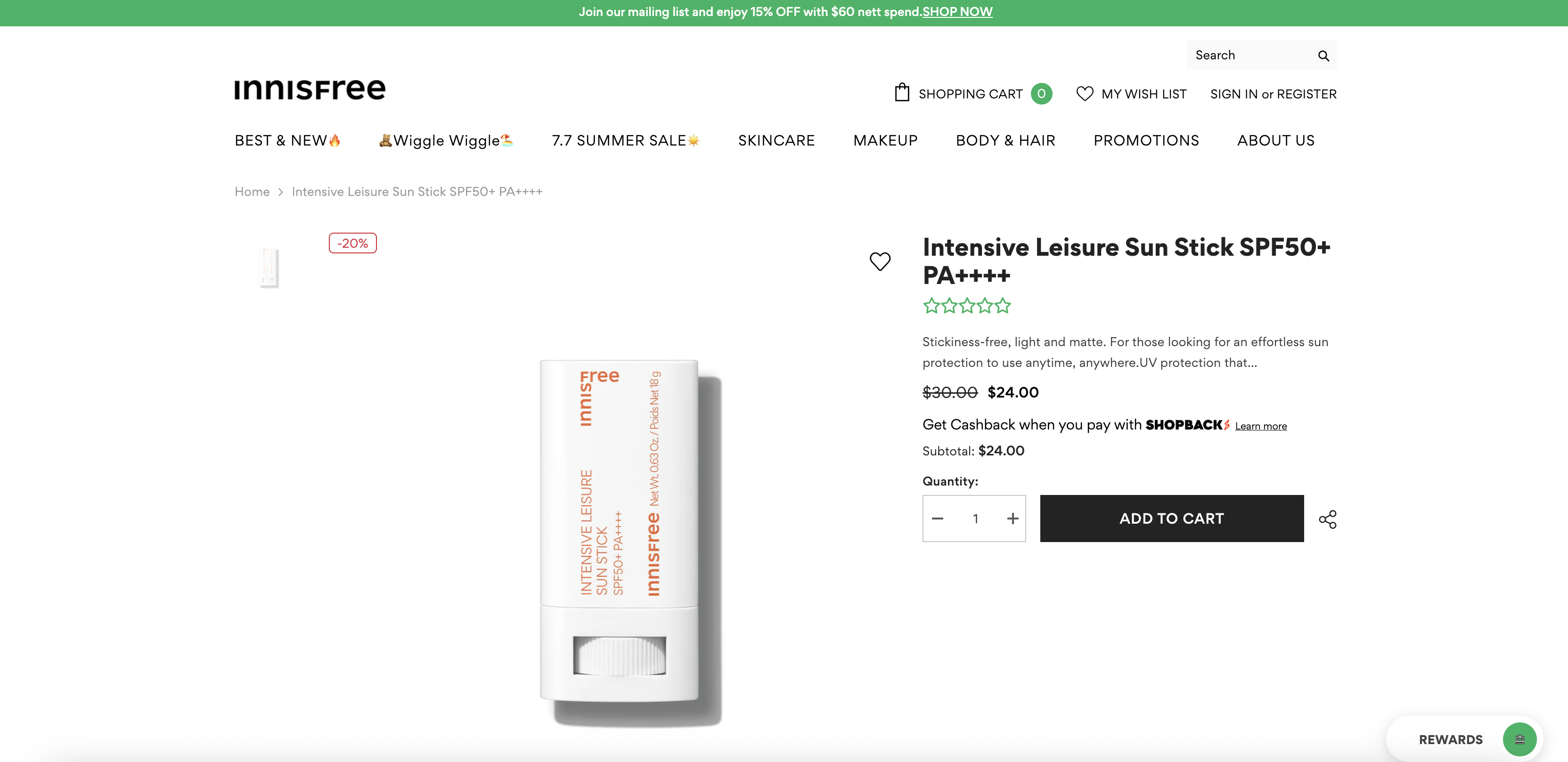 Intensive Leisure Sun Stick SPF50+ PA++++