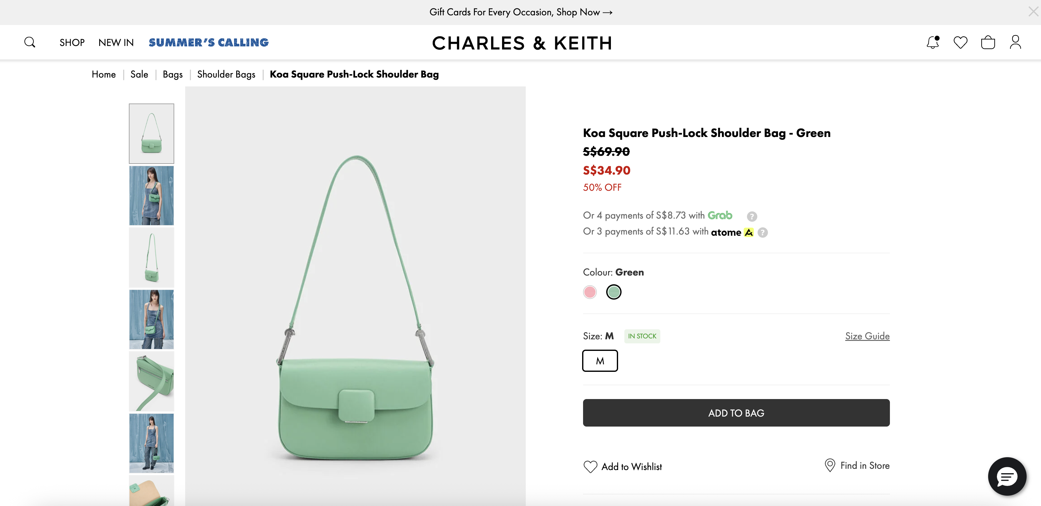 Koa Square Push-Lock Shoulder Bag - Green